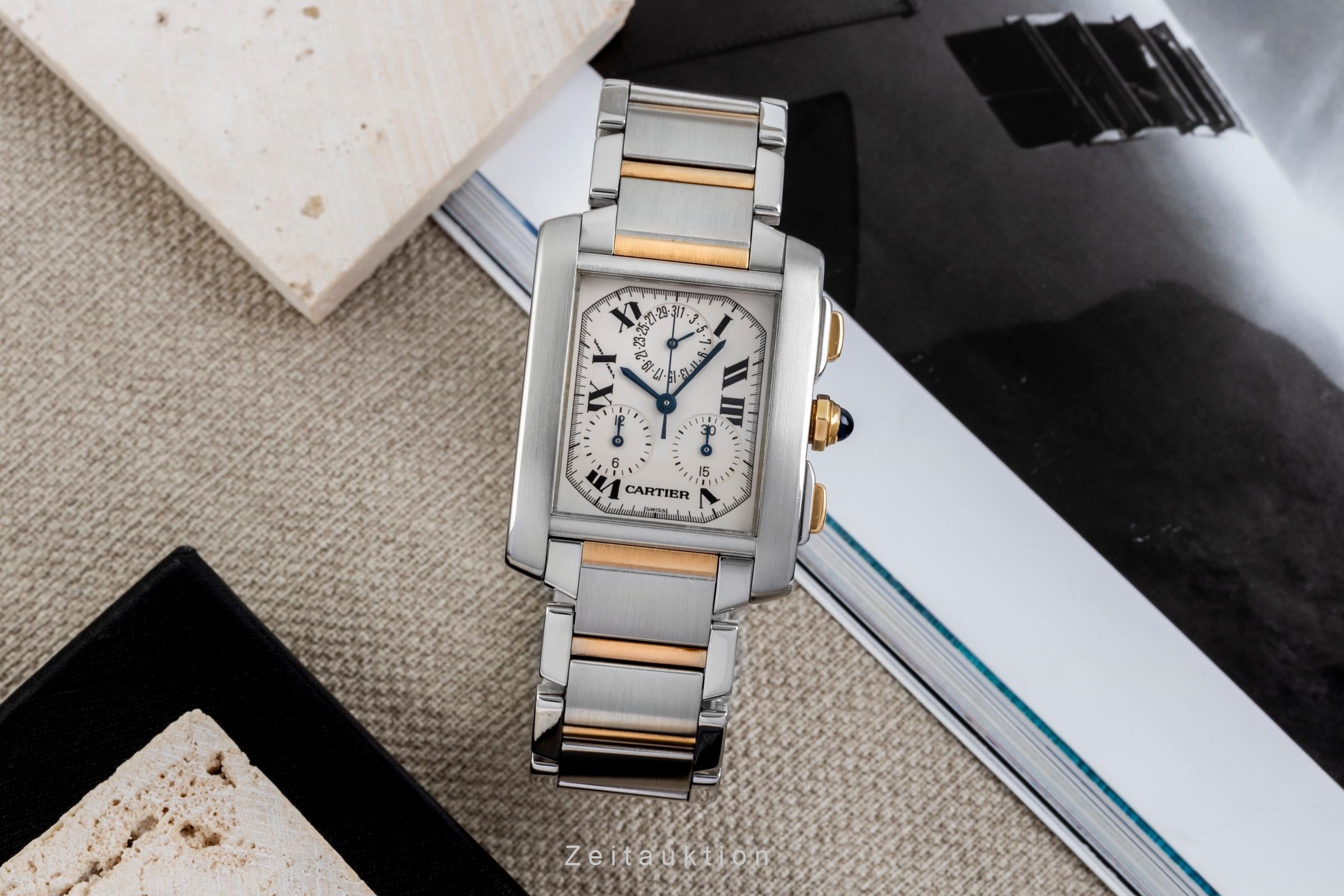 Cartier Tank Francaise chronograph steel / gold quartz men's watch W51004Q4  [2602331]