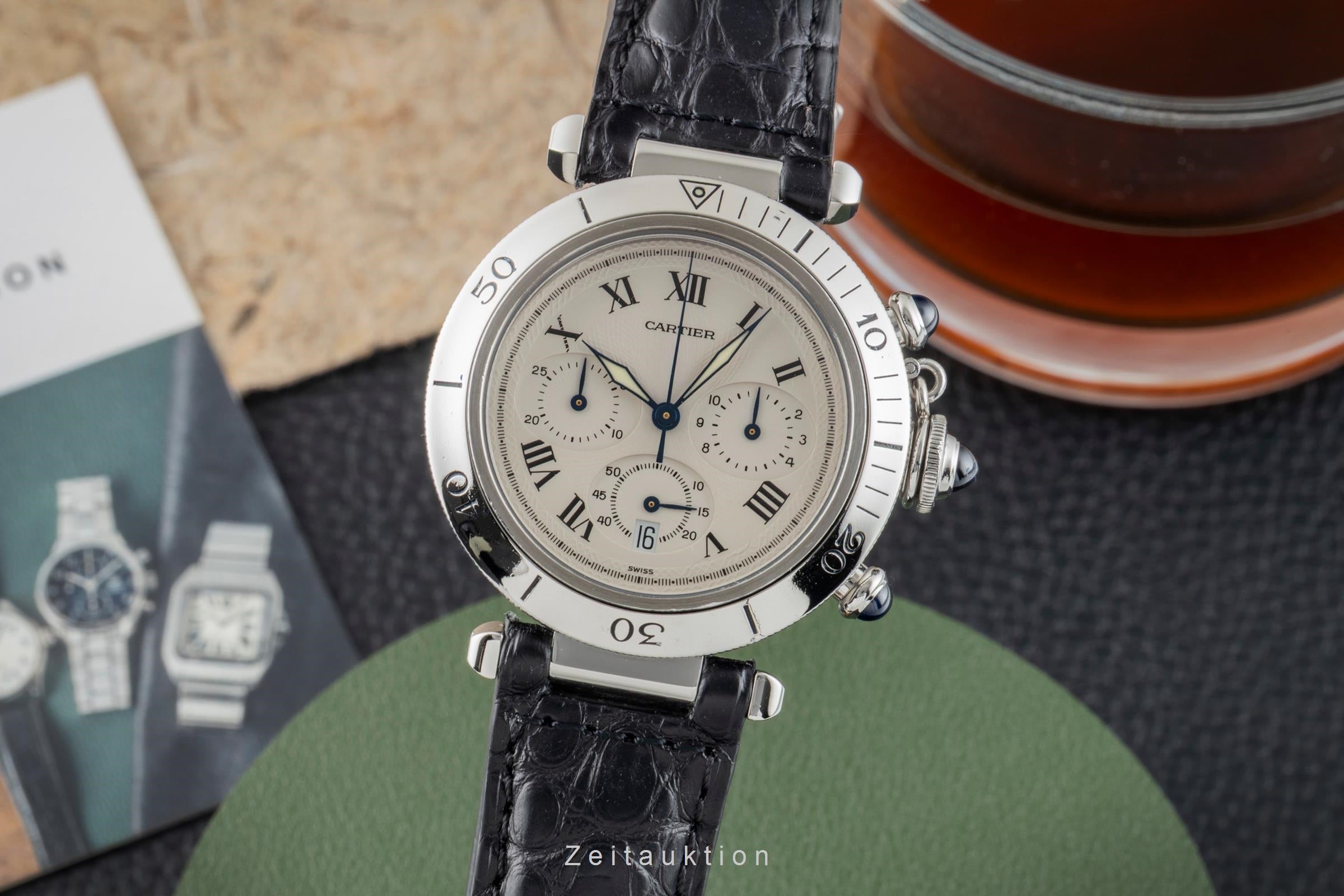 Cartier Pasha cronografo acciaio quarzo orologio da uomo W3101855  [2602396]