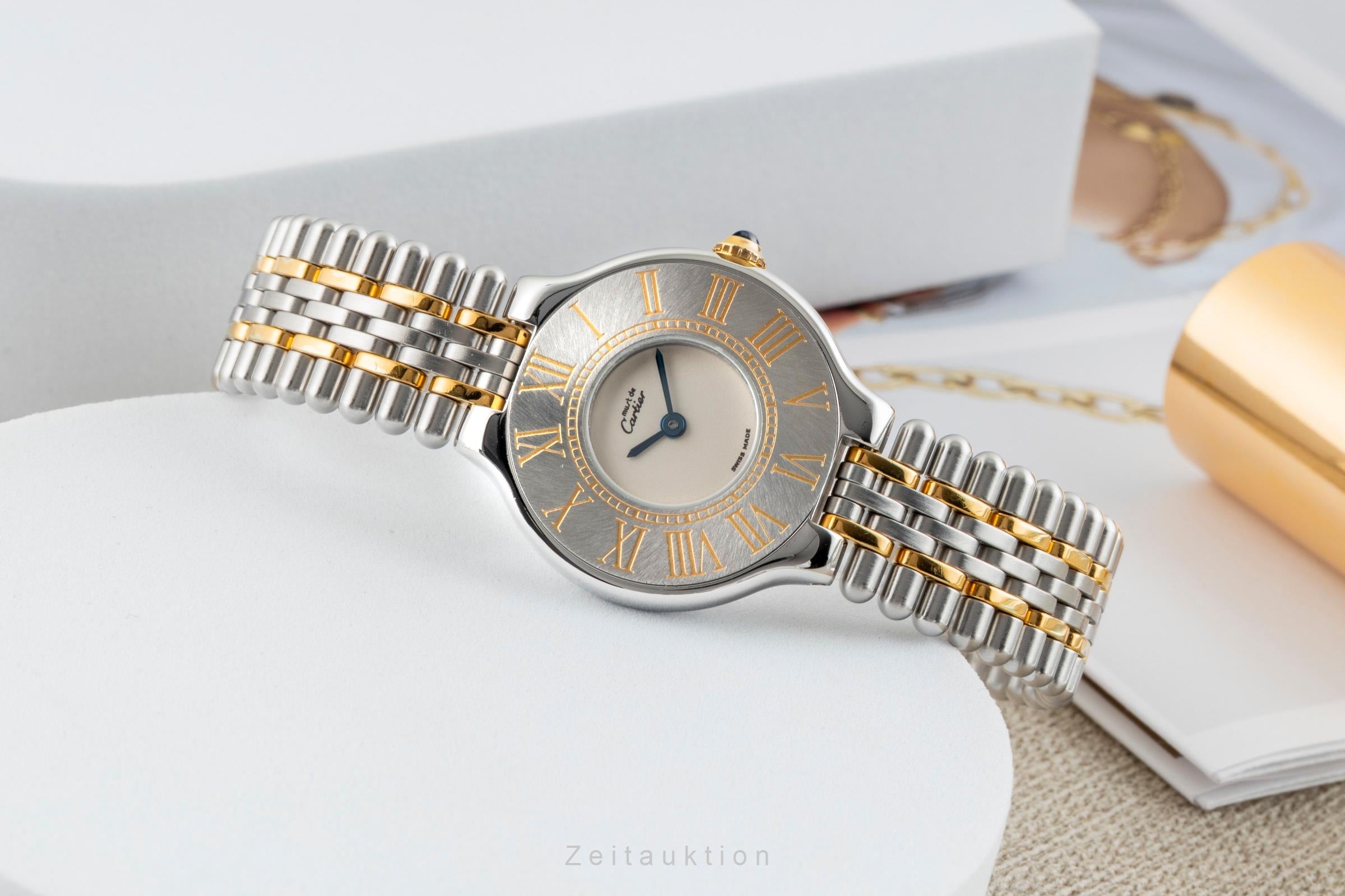 Cartier Must De Cartier 21 XL Stahl / vergoldet Quarz Ref. 9011 Box & Papiere  [2602437]