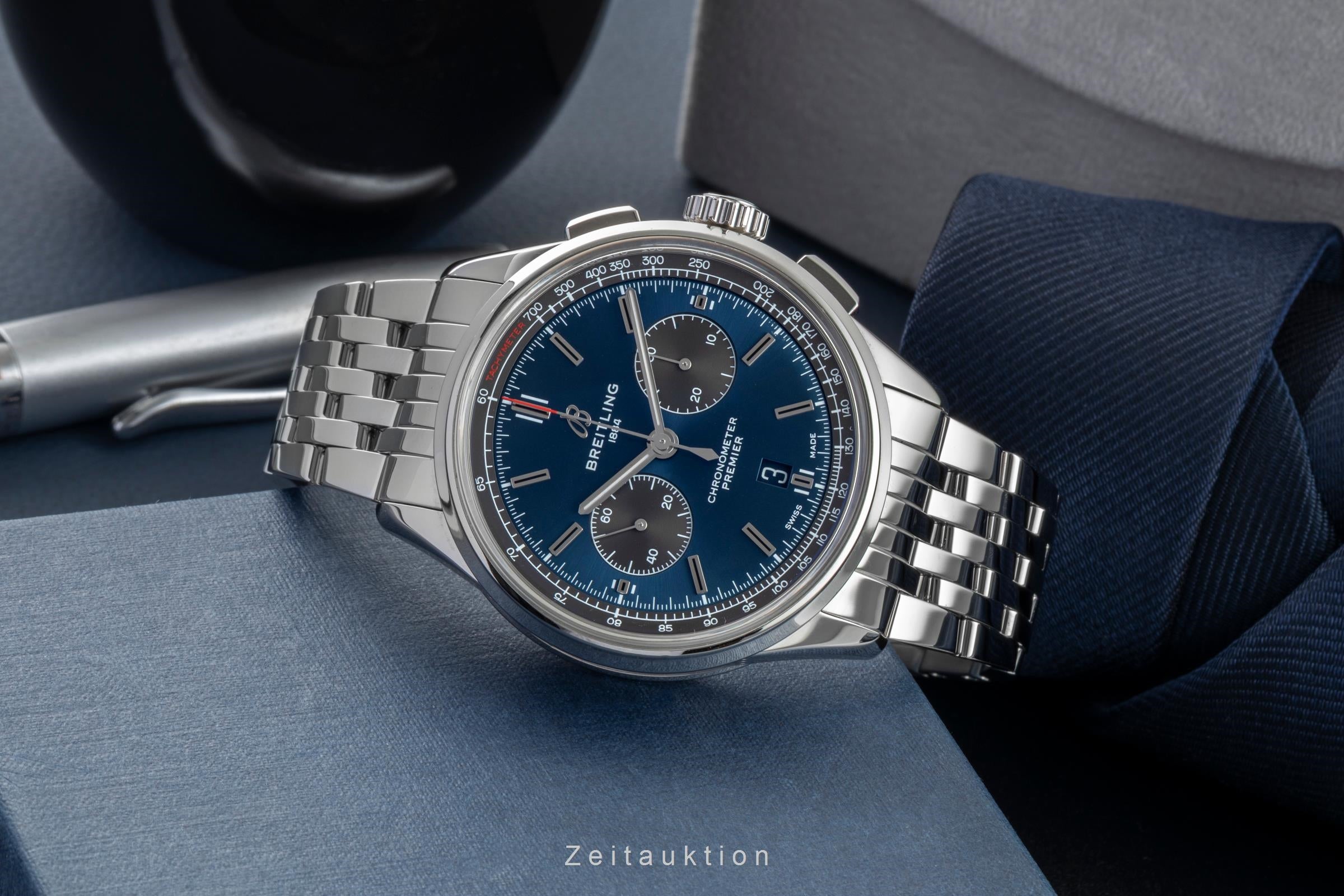 Breitling Premier B01 Chronograph Blue Automatik Herrenuhr Ref AB0118A61C1A1 B&P [2602440]
