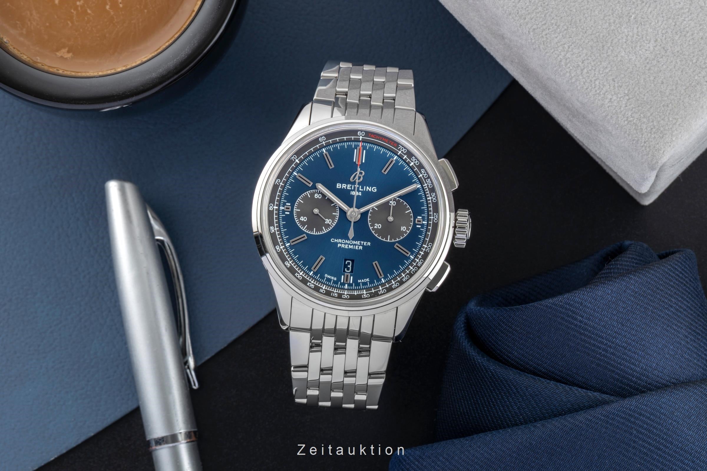 Breitling Premier B01 Chronograph Blue Automatik Herrenuhr Ref AB0118A61C1A1 B&P [2602440]