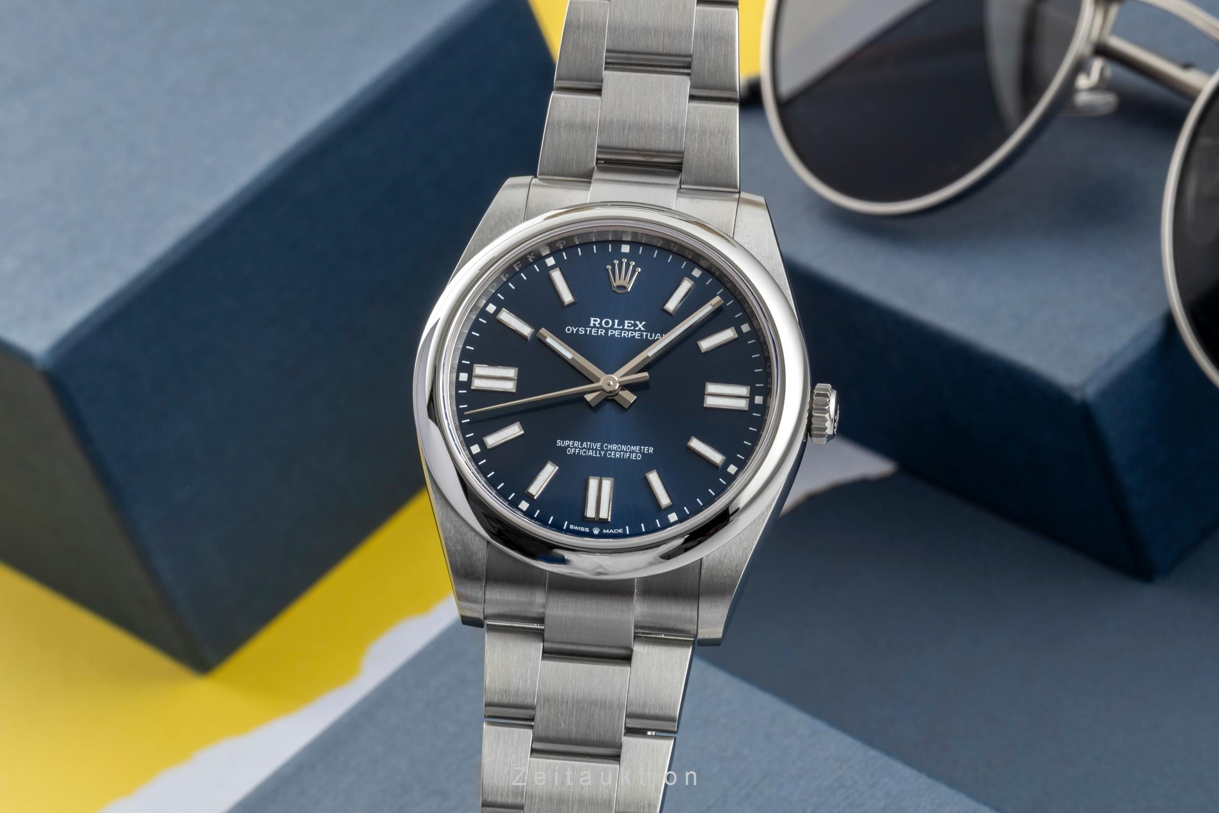 Rolex Oyster Perpetual Blue Dial Stahl Automatik Herren Ref. 124300 B&P 2022 [2602616]