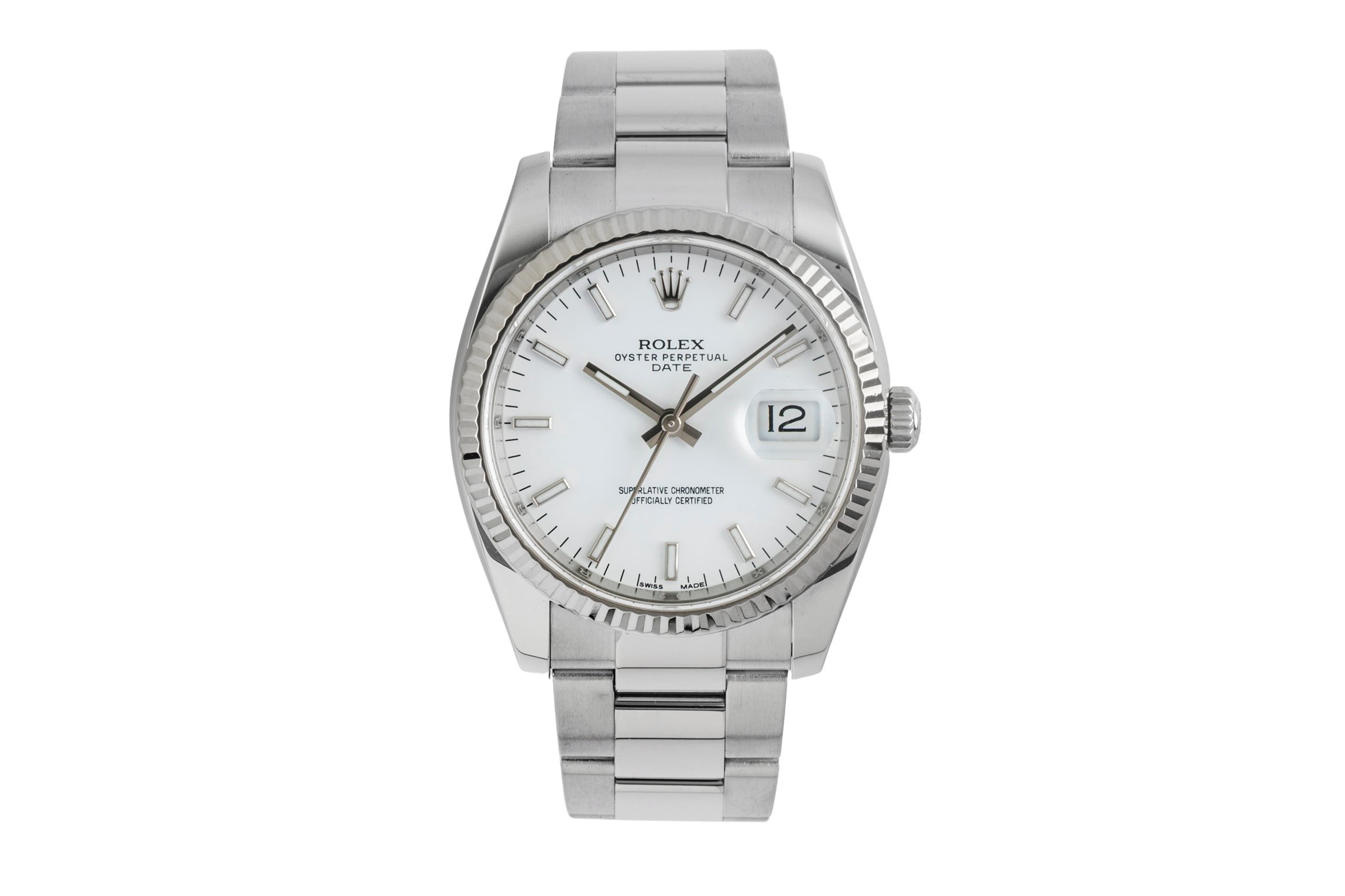 Rolex Date 34 White Dial Stahl Weissgold Automatik Herrenuhr Ref 115234 [2603058]