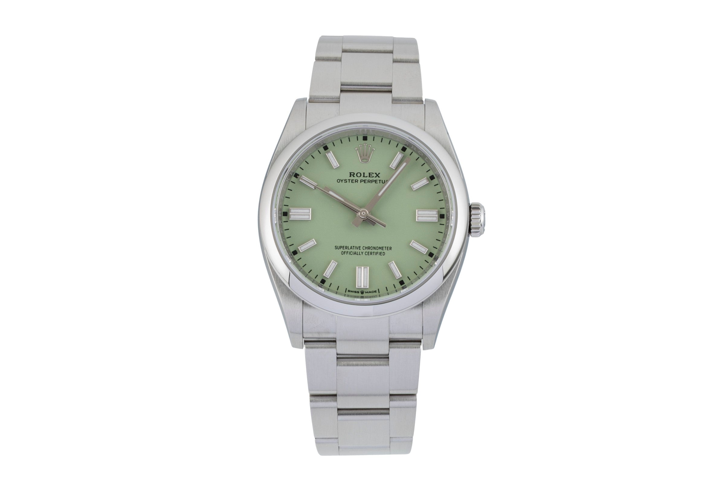 Rolex Oyster Perpetual Pistachio Stahl Automatik Herrenuhr Ref. 126000 B&P 2025 [2603504]