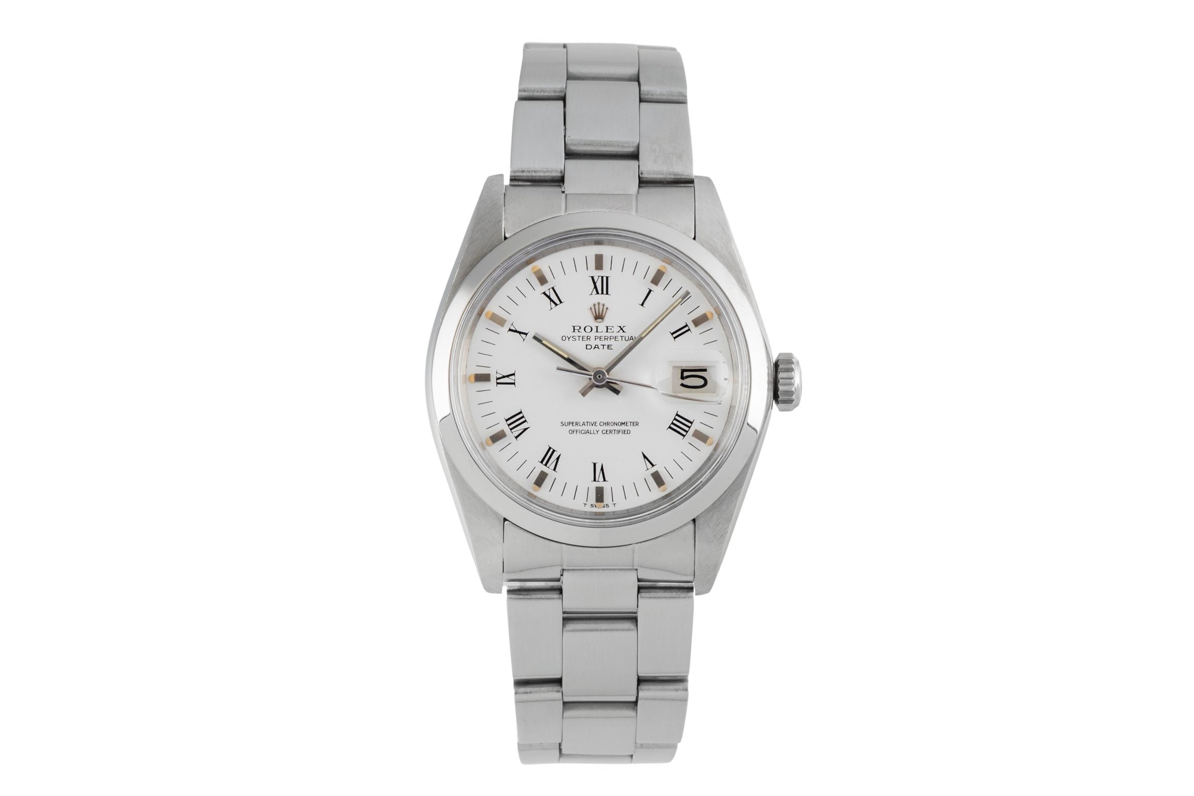 Rolex Oyster Perpetual Date White Roman Dial Stahl Automatik Herrenuhr Ref. 1500 [2603571]