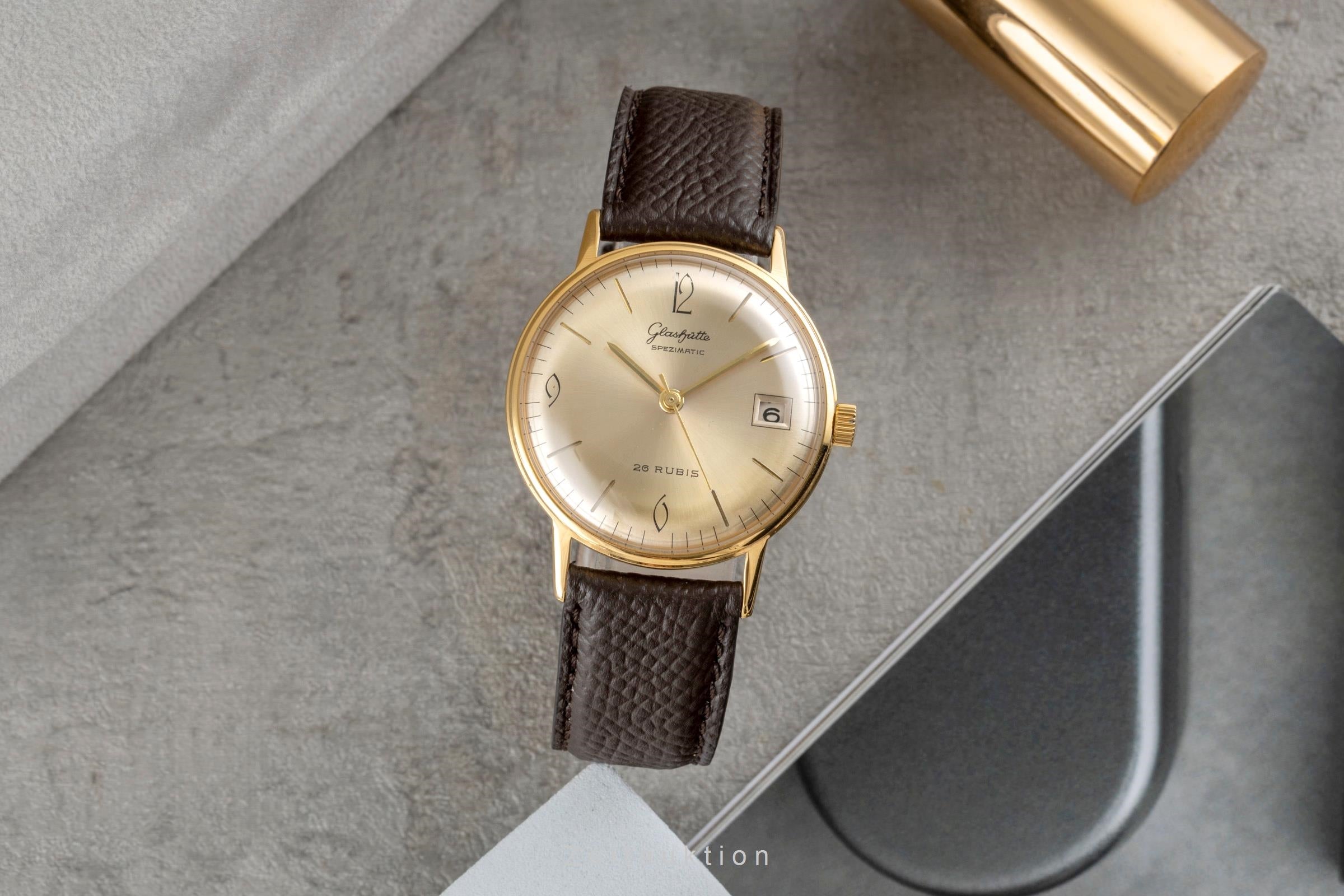 Glashütte Spezimatic latón bañado en oro automático reloj para caballeros Vintage  [2603804]