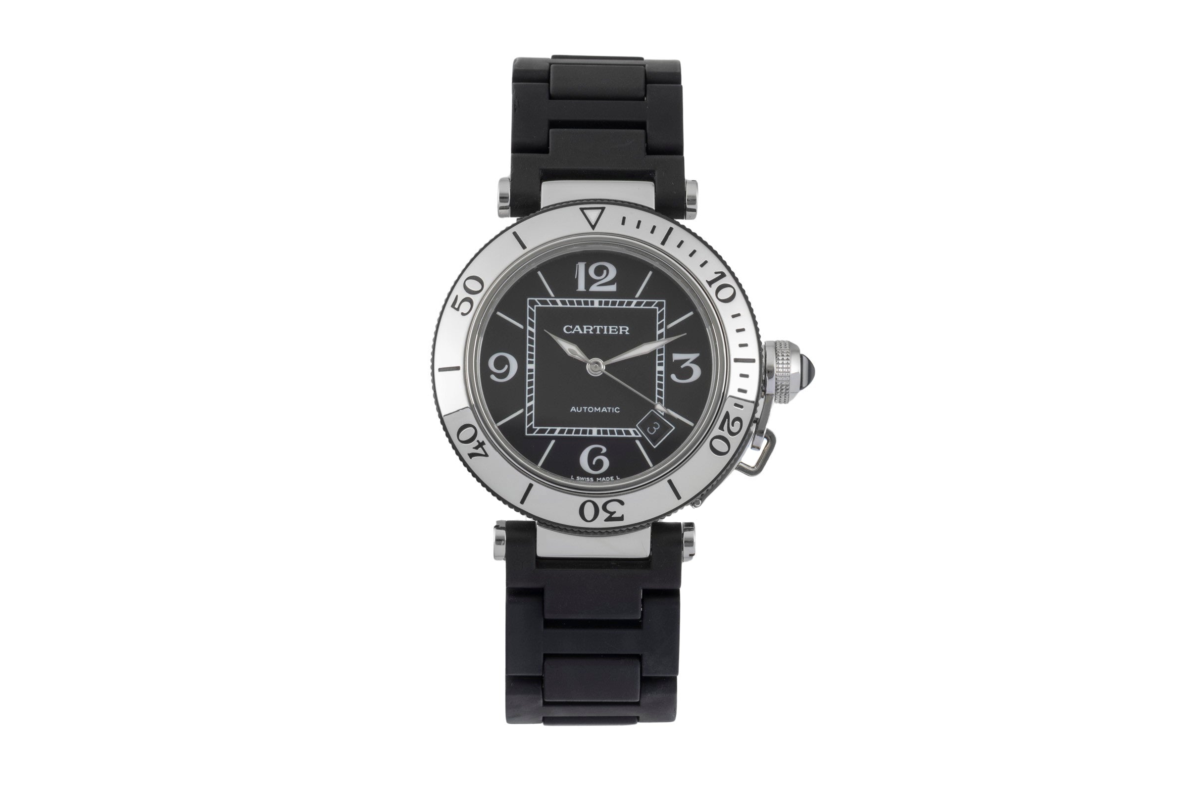Cartier Pasha Seatimer Steel / rubber automatic men's watch W31077U2  [2603834]