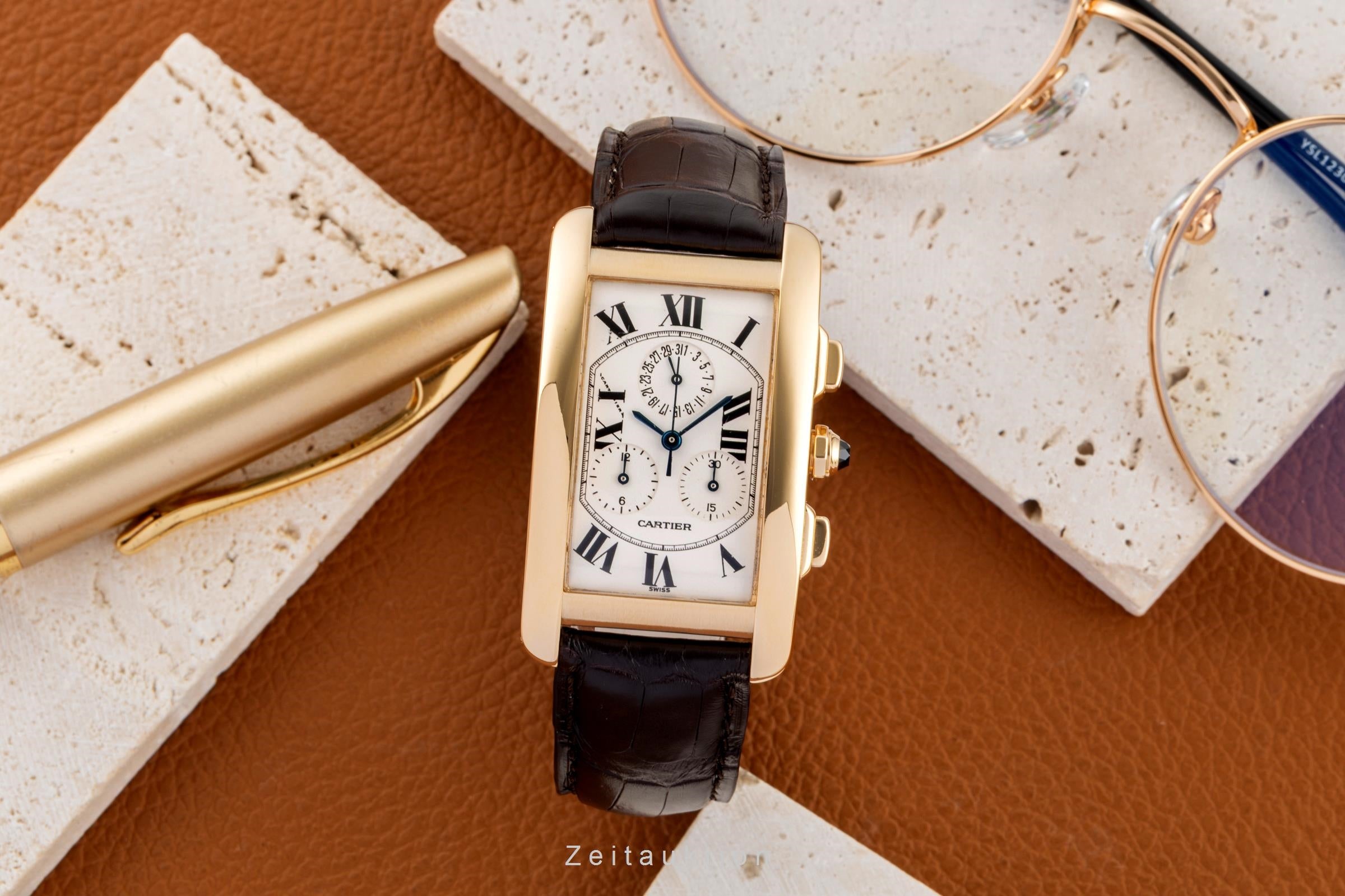 Cartier Tank Américaine cronógrafo oro de 18 quilates cuarzo reloj para caballeros W2601156  [2603835]