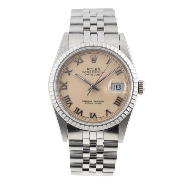 Rolex Datejust 36 Beige Roman Dial Stahl Automatik Herrenuhr Ref. 16220 L-Serie [2603893]