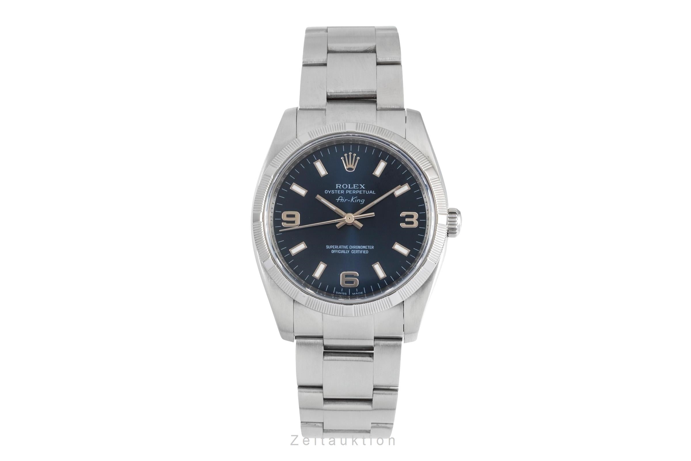 Rolex Air King 3-6-9 Blue Dial Stahl Automatik Herrenuhr Ref 114210 Papiere 2011 [2603896]