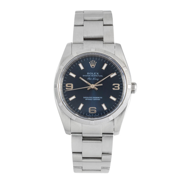 Rolex Air King 3-6-9 Blue Dial Stahl Automatik Herrenuhr Ref 114210 Papiere 2011 [2603896]