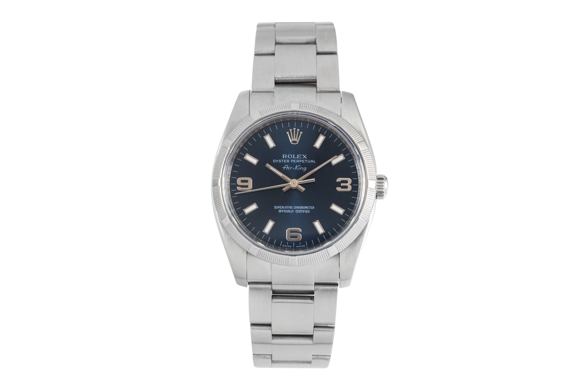 Rolex Air King 3-6-9 Blue Dial Stahl Automatik Herrenuhr Ref 114210 Papiere 2011 [2603896]