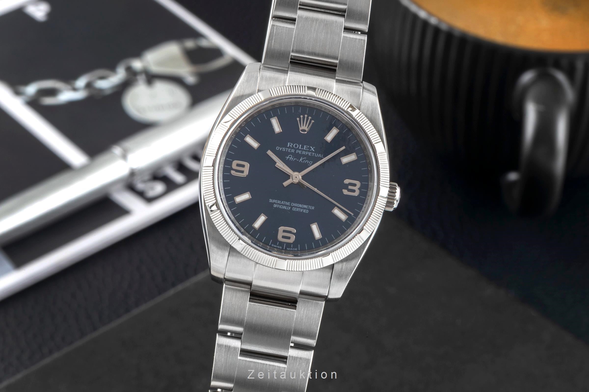 Rolex Air King 3-6-9 Blue Dial Stahl Automatik Herrenuhr Ref 114210 Papiere 2011 [2603896]