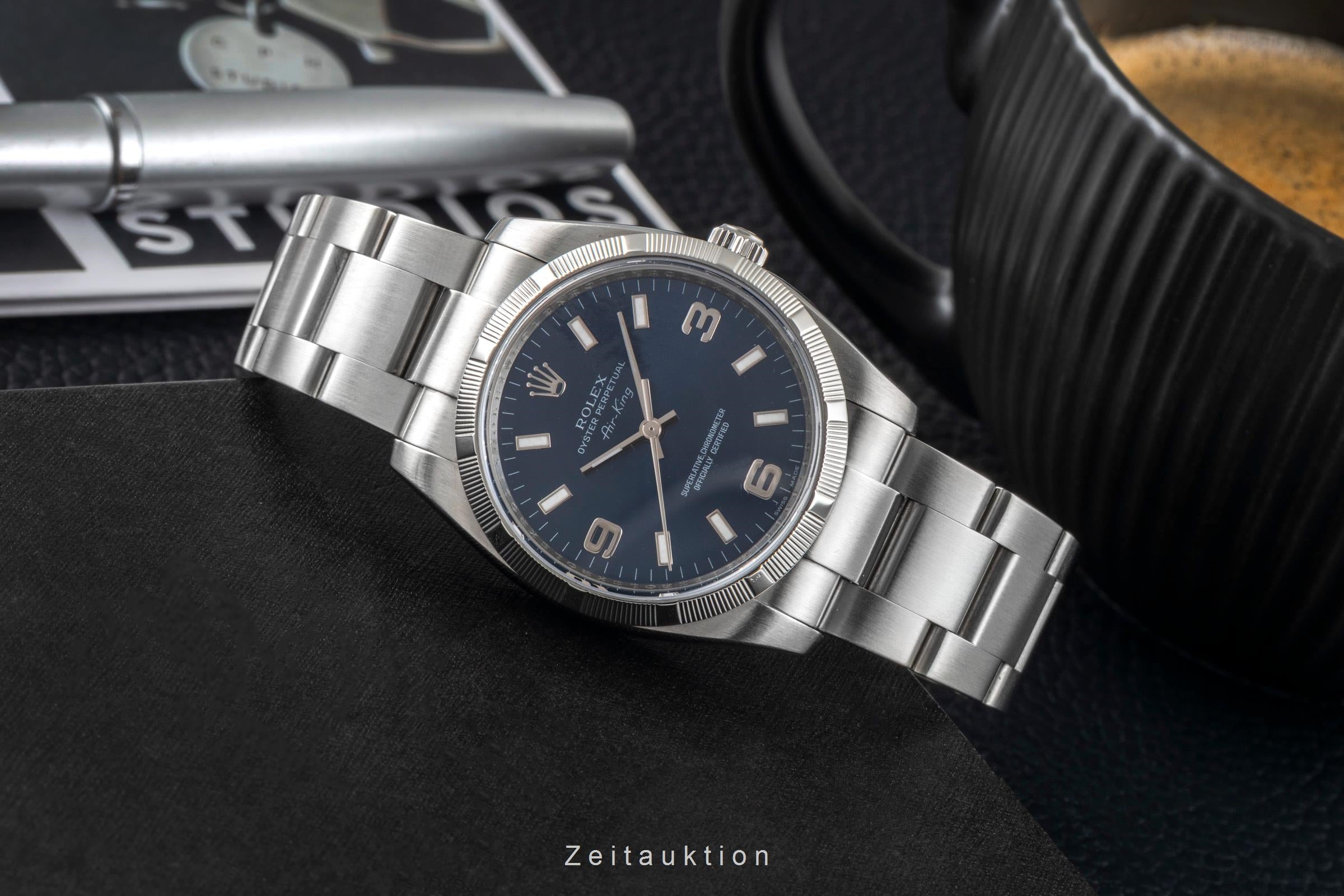Rolex Air King 3-6-9 Blue Dial Stahl Automatik Herrenuhr Ref 114210 Papiere 2011 [2603896]