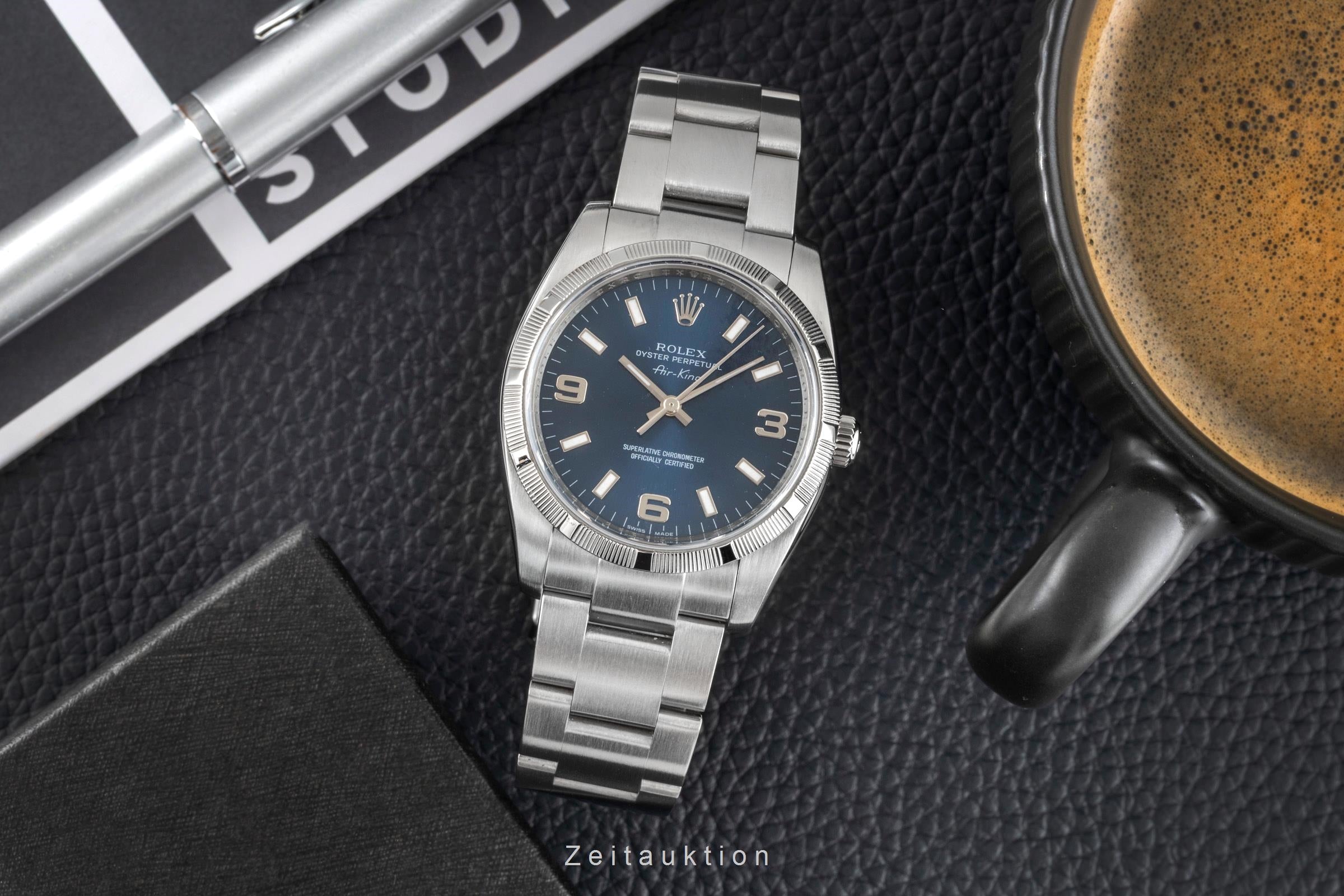 Rolex Air King 3-6-9 Blue Dial Stahl Automatik Herrenuhr Ref 114210 Papiere 2011 [2603896]