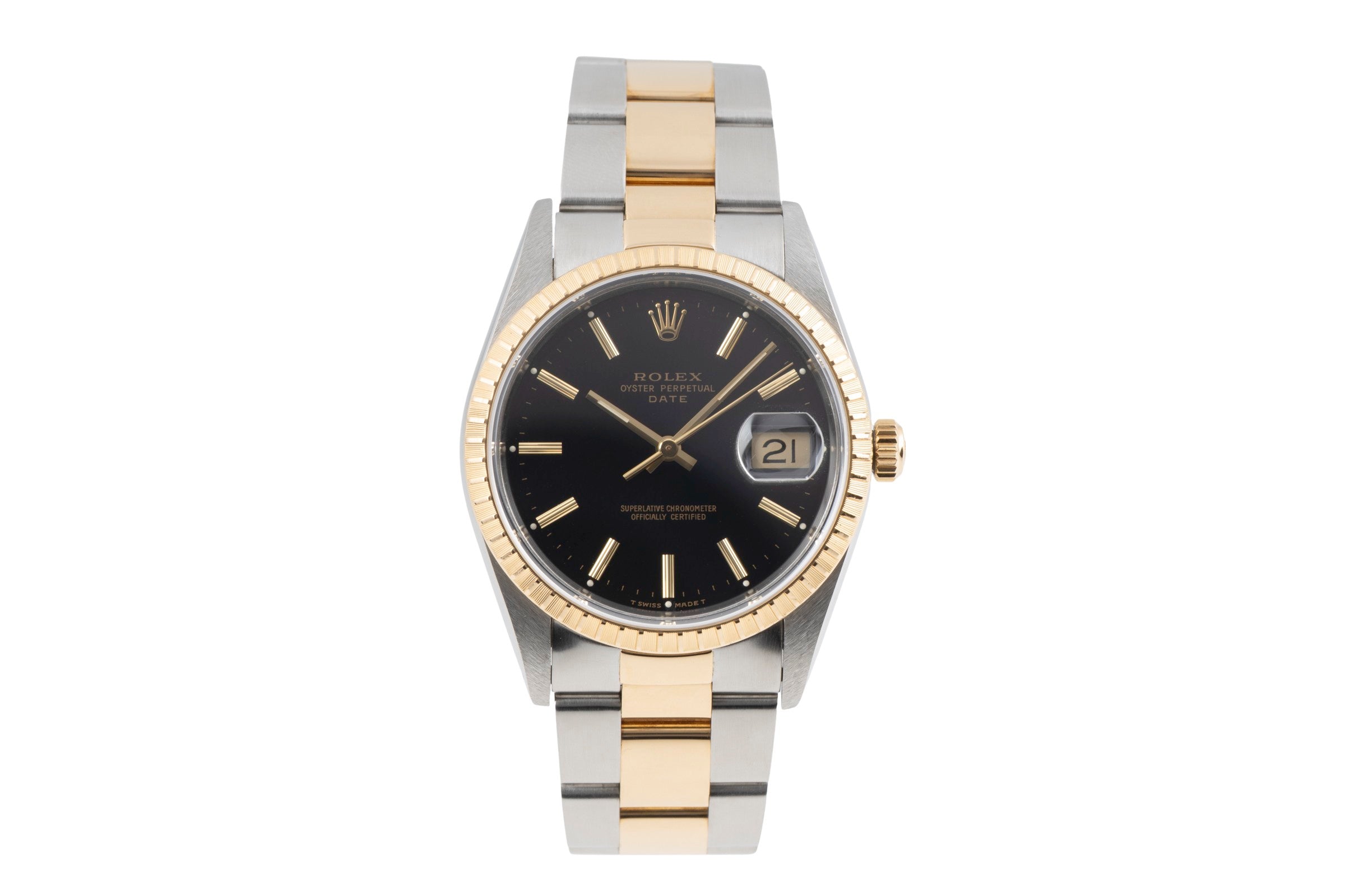 Rolex Oyster Perpetual Date 34 Black Dial Edelstahl / Gold Ref. 15223 B&P 1994 [2603930]