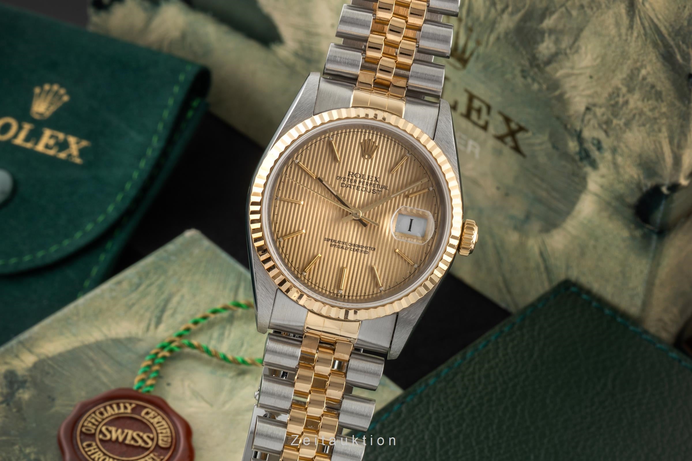 Rolex Datejust 36 Tapestry Dial Stahl Gold Ref. 16233 B&P LC100 Collector´s Set [2603970]