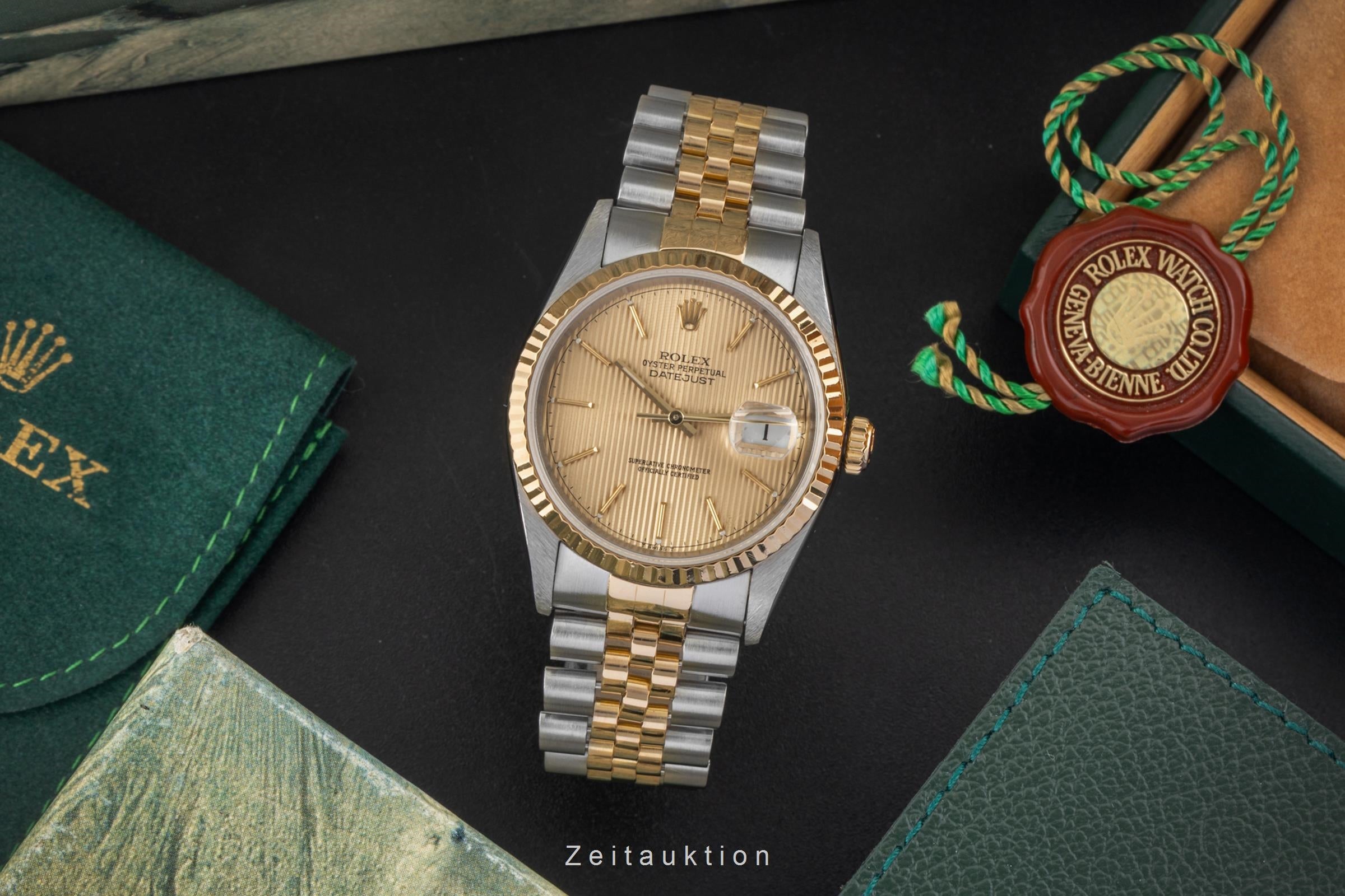Rolex Datejust 36 Tapestry Dial Stahl Gold Ref. 16233 B&P LC100 Collector´s Set [2603970]