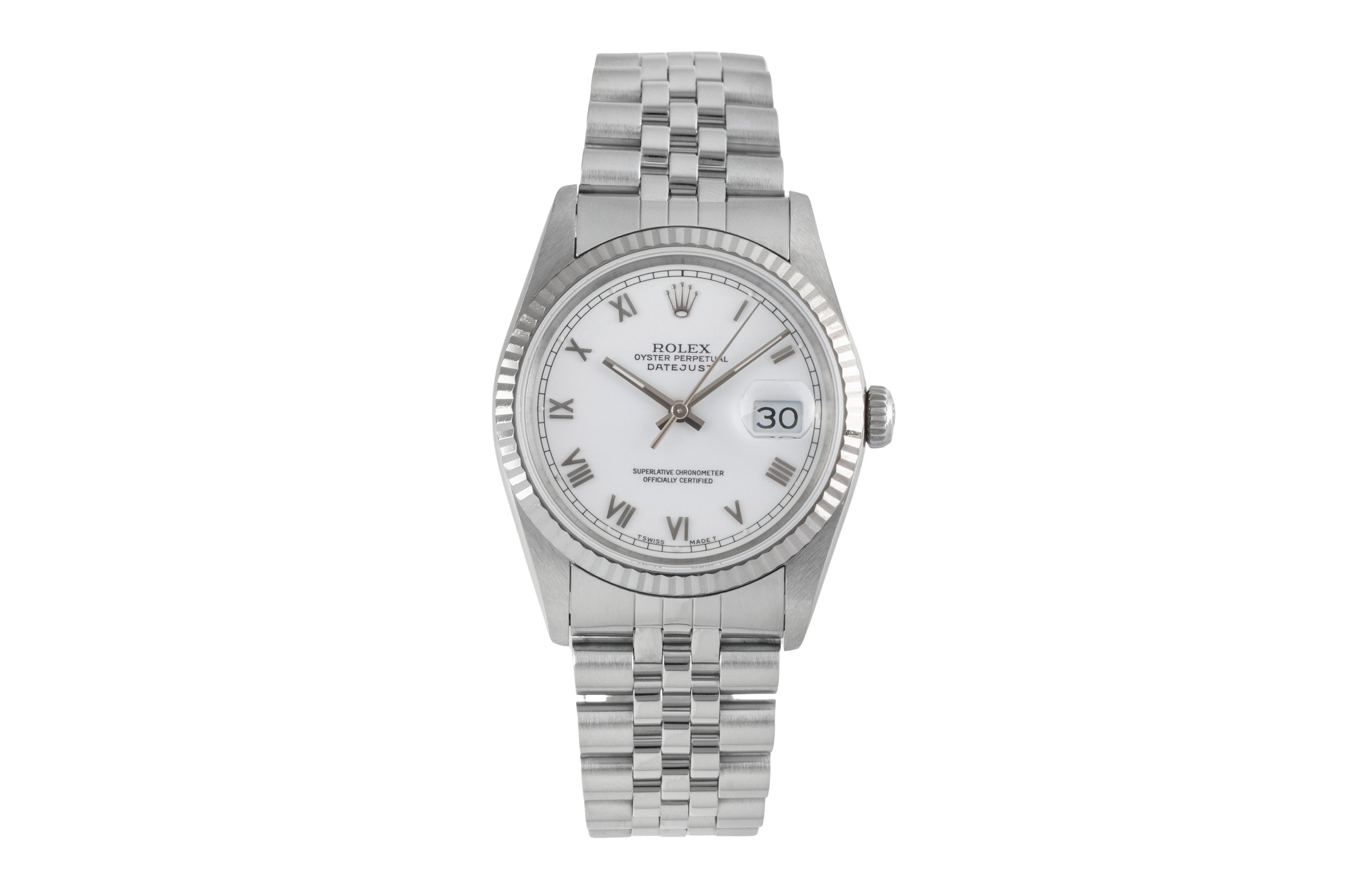 Rolex Datejust 36 White Roman Dial Stahl / Weissgold Automatik 16234 B&P LC100 [2604013]