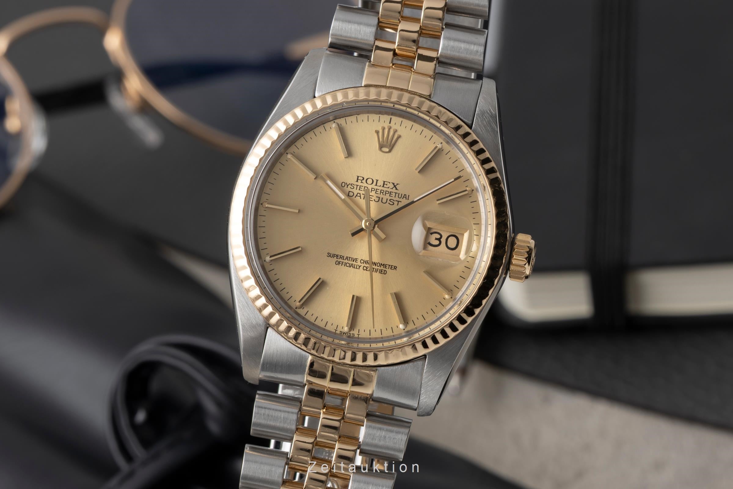 Rolex Datejust 36 Oyster Edelstahl Gold Automatik Herrenuhr Ref. 16013 Klassiker [2604042]