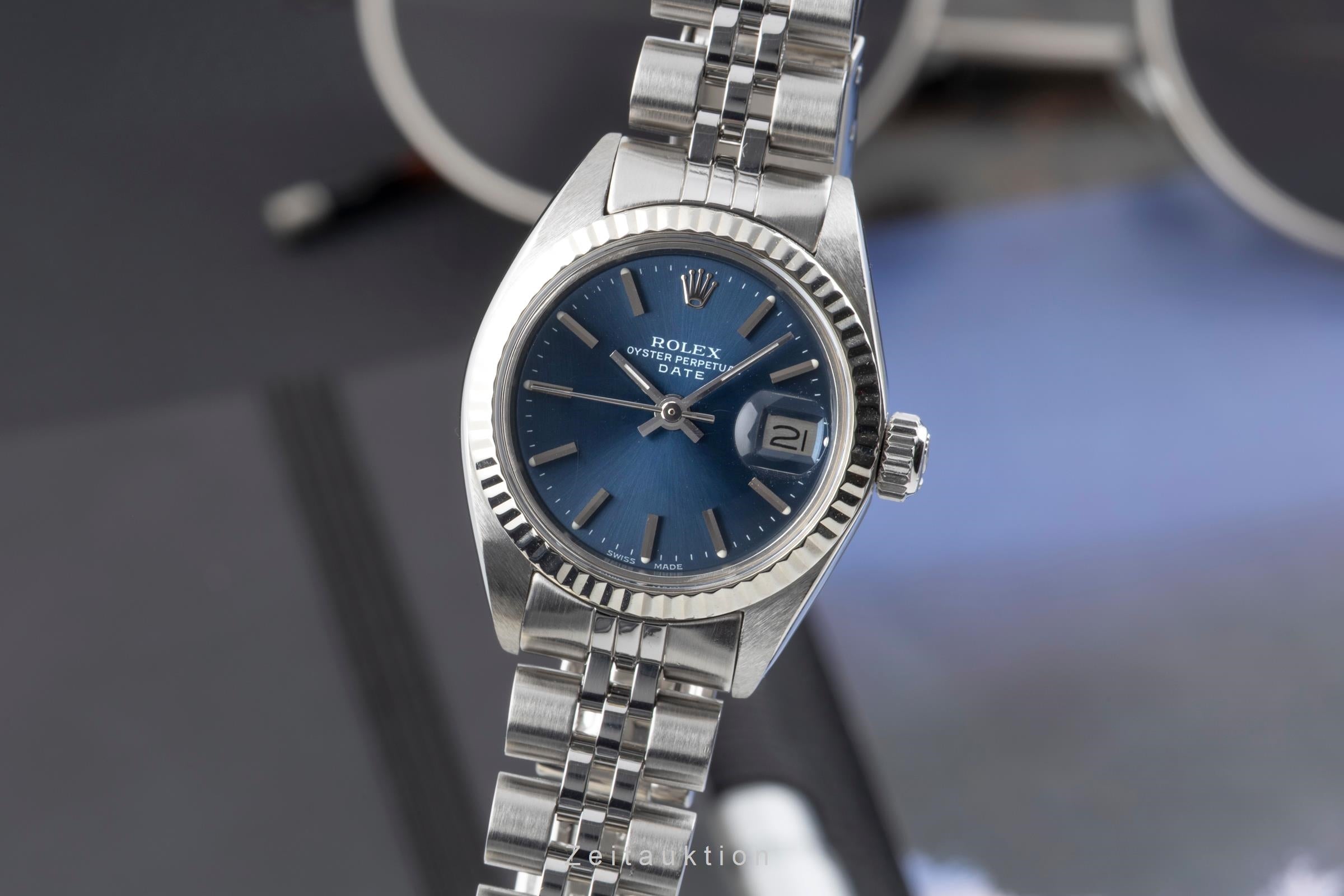 Rolex Lady Date Blue Dial Stahl / Weissgold Automatik Damenuhr 6917 VP: 9000,- € [2604051]