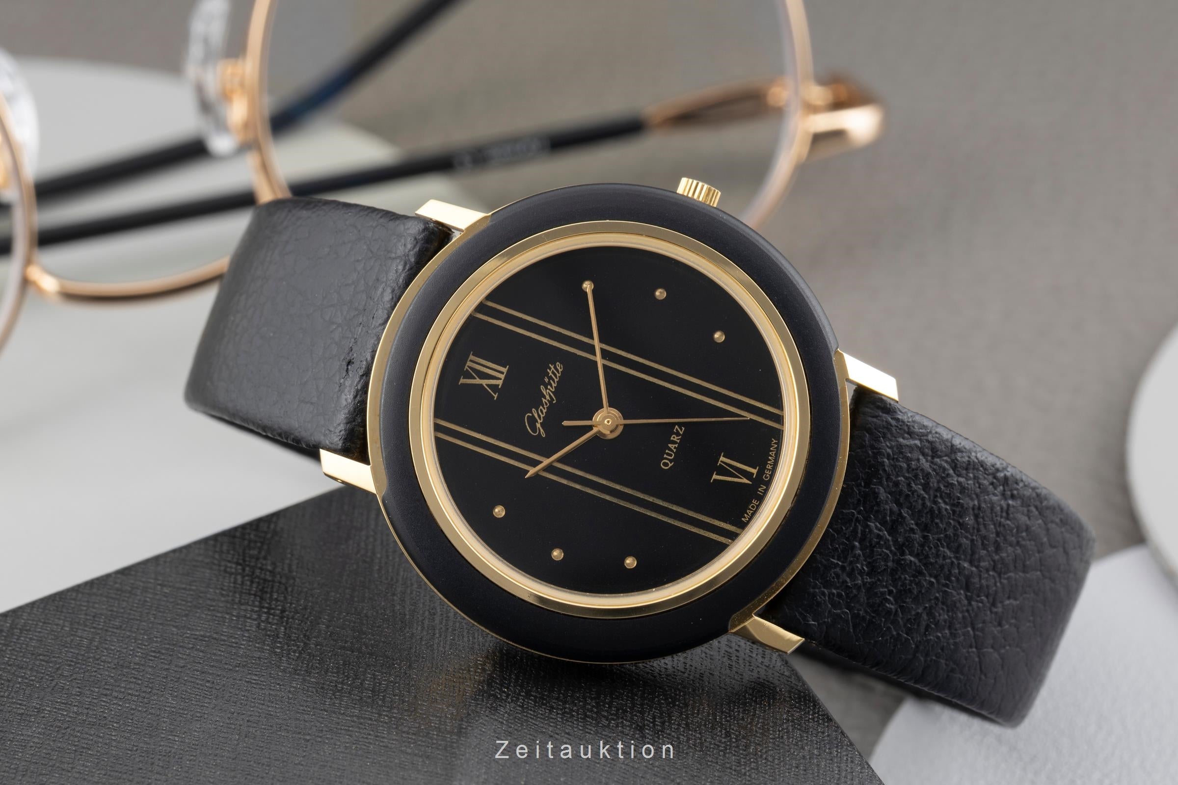 Glashütte latón bañado en oro cuarzo reloj para caballeros Vintage  [2604155]