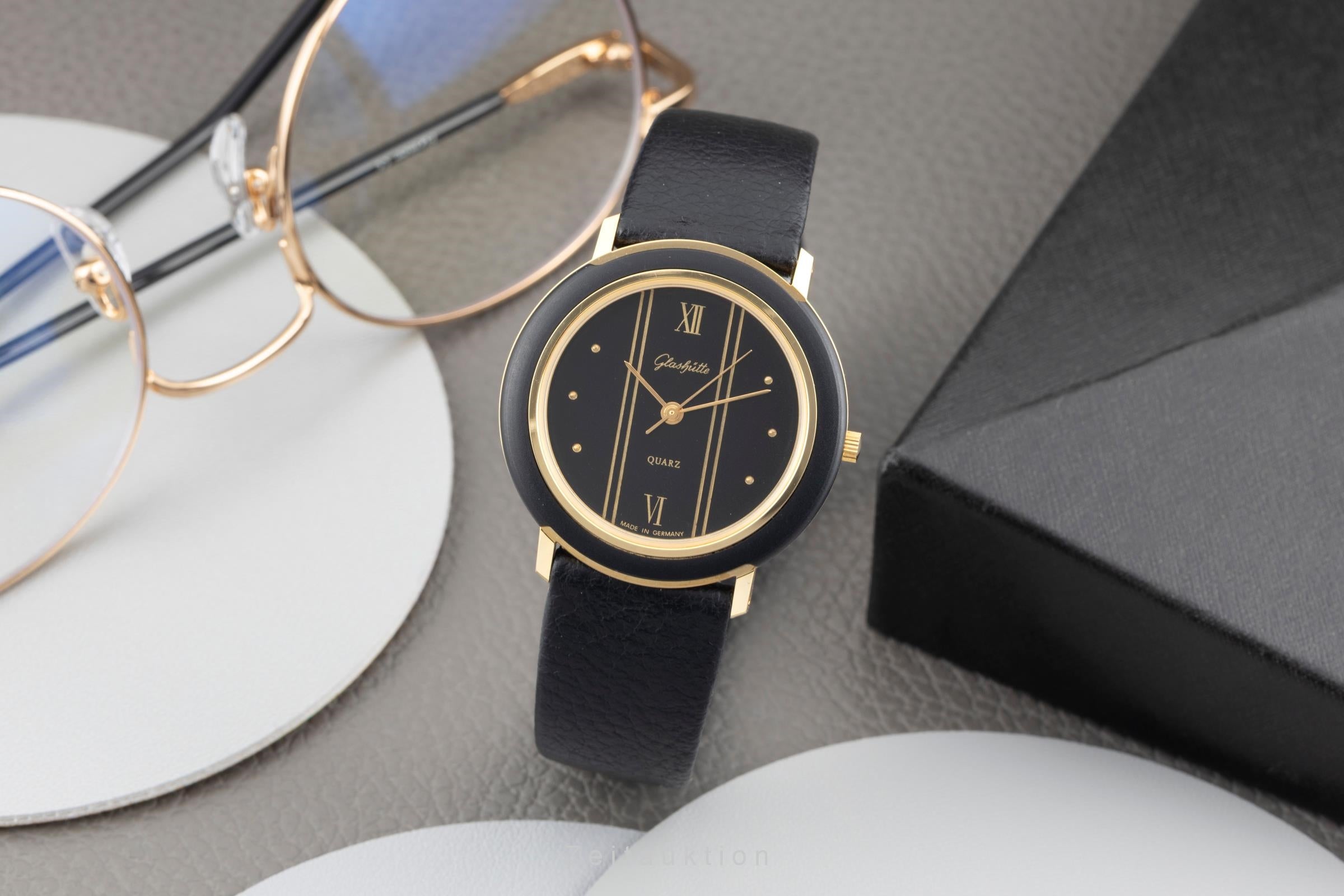 Glashütte latón bañado en oro cuarzo reloj para caballeros Vintage  [2604155]
