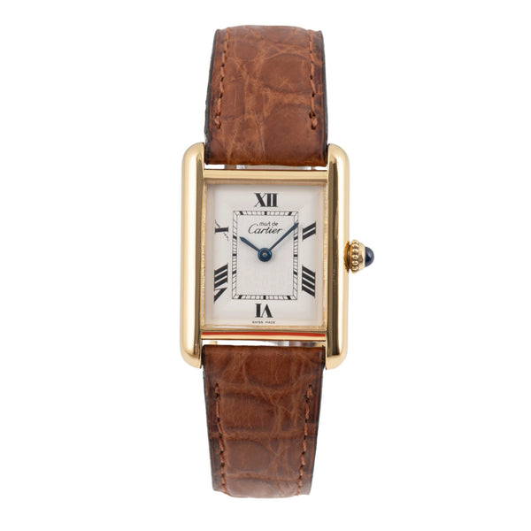 Cartier must Tank SM 925 Silber vergoldet Quarz Damenuhr Ref. W1013654  [2604158]