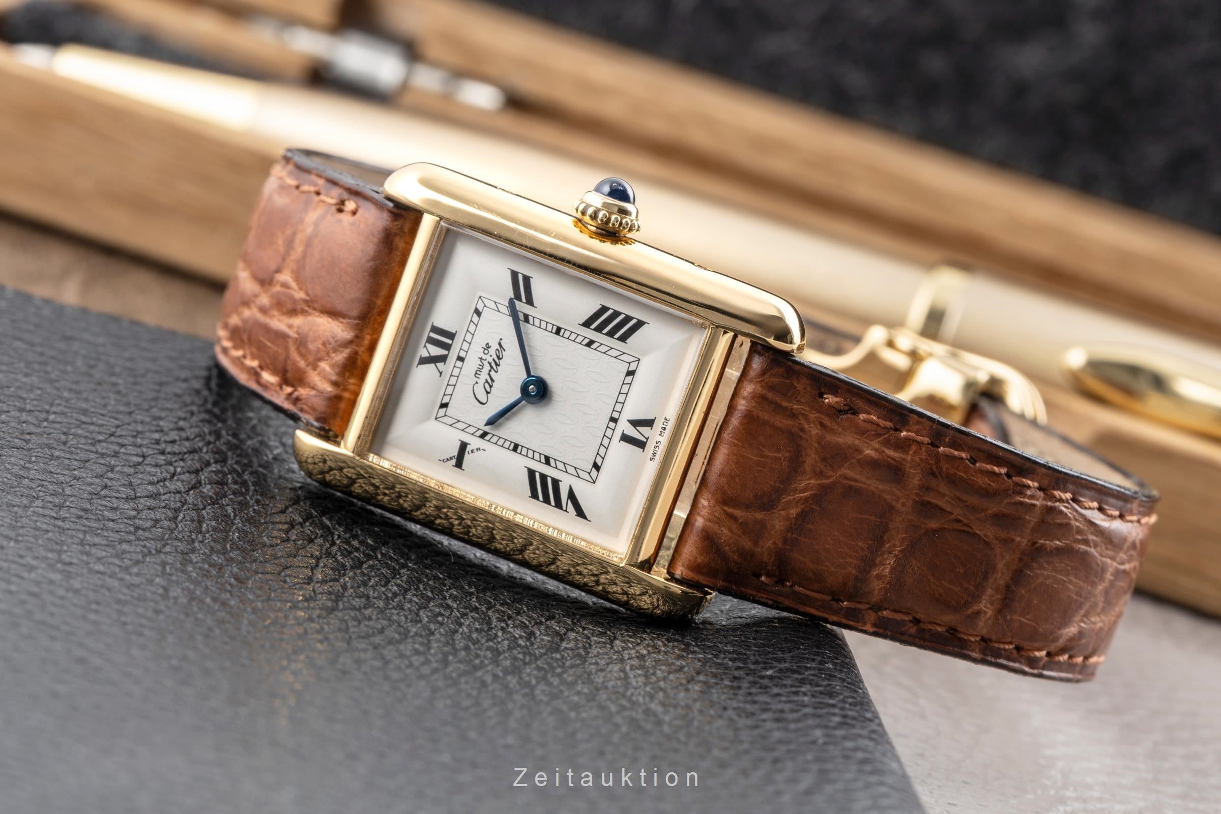 Cartier must Tank SM 925 Silber vergoldet Quarz Damenuhr Ref. W1013654  [2604158]