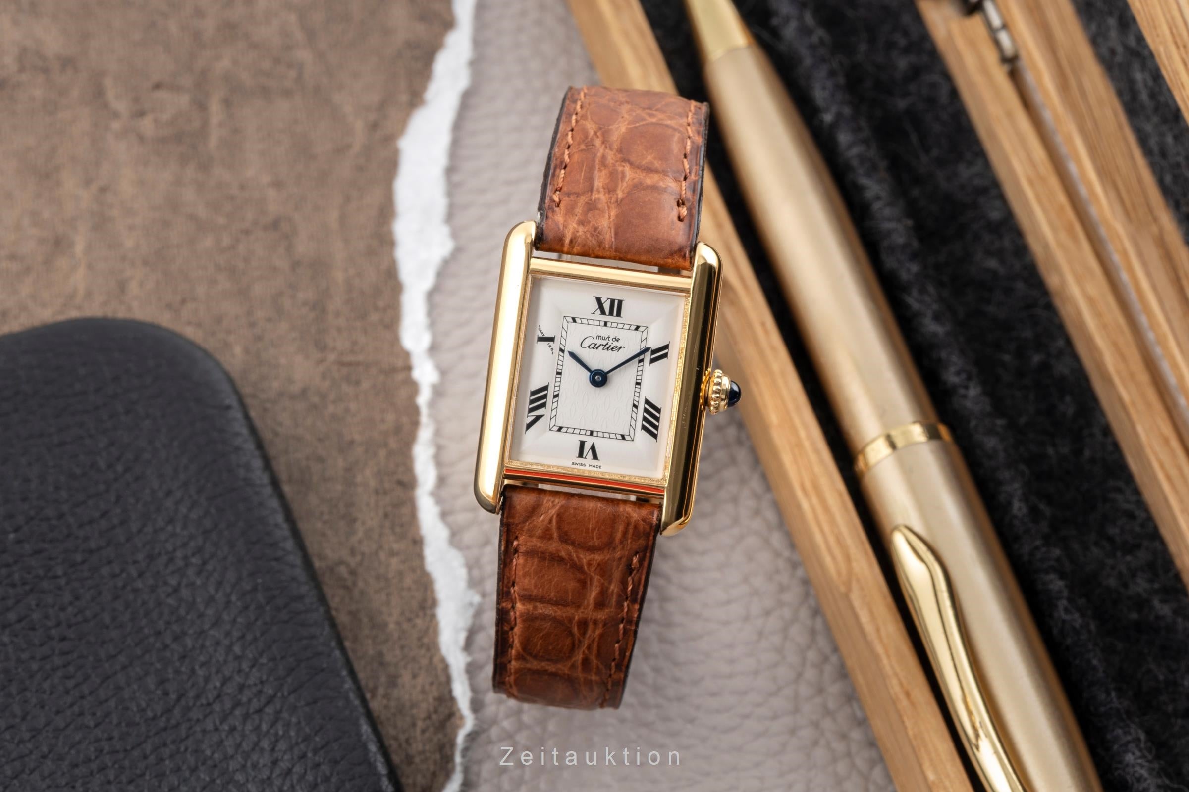 Cartier must Tank SM 925 Silber vergoldet Quarz Damenuhr Ref. W1013654  [2604158]