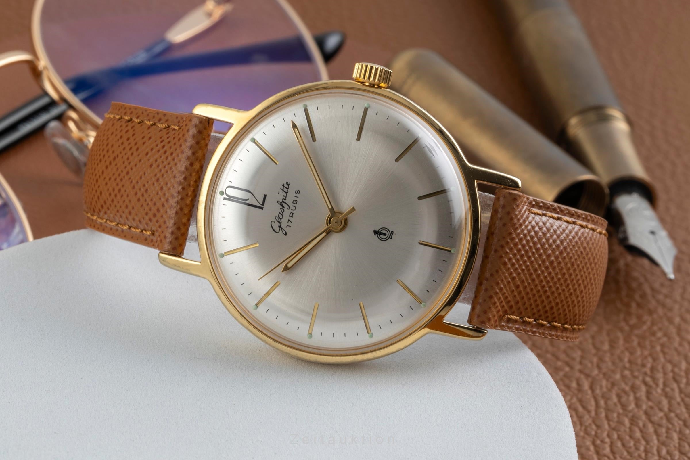 Glashütte latón bañado en oro cuerda manual reloj para caballeros Vintage  [2604196]