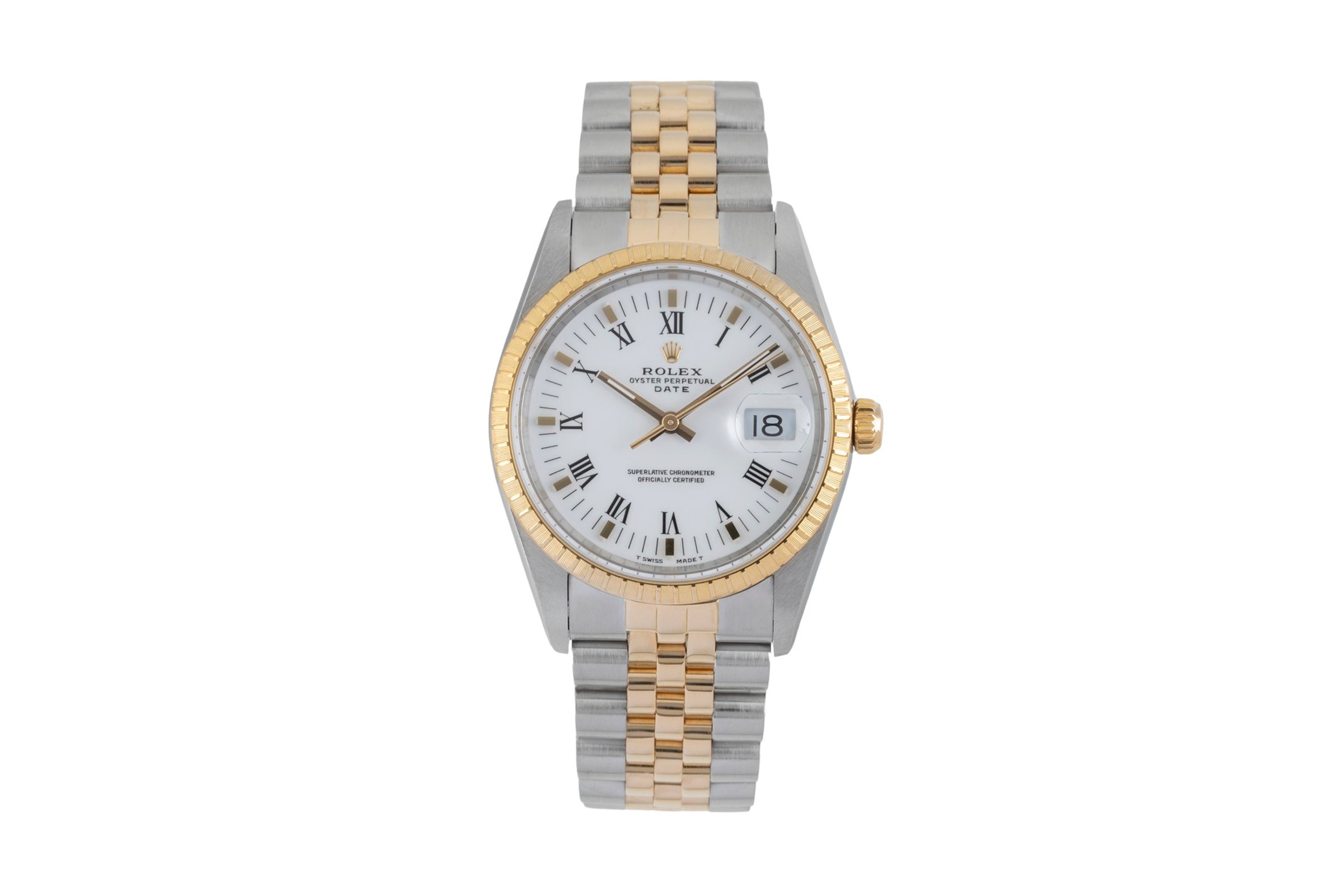 Rolex Date 34 White Roman Edelstahl / Gold Automatik Herrenuhr Ref 15223 E-Serie [2604352]