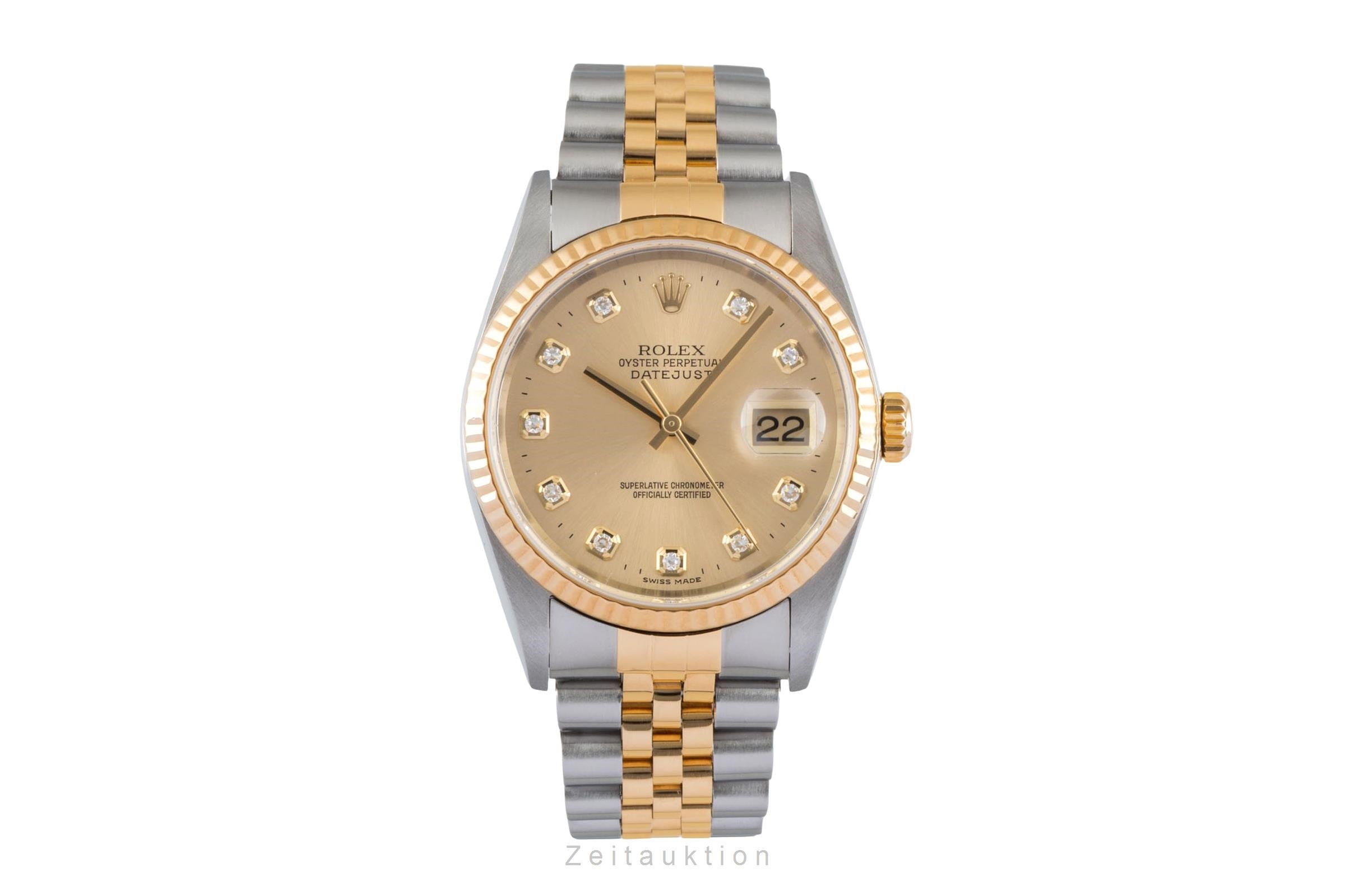 Rolex Datejust 36 Diamond Dial Stahl Gold Automatik Herrenuhr Ref 16233 B&P 2004 [2604498]