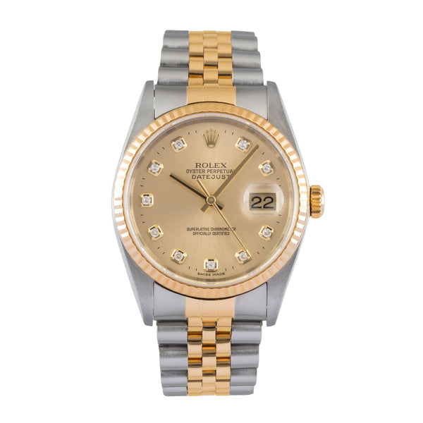 Rolex Datejust 36 Diamond Dial Stahl Gold Automatik Herrenuhr Ref 16233 B&P 2004 [2604498]