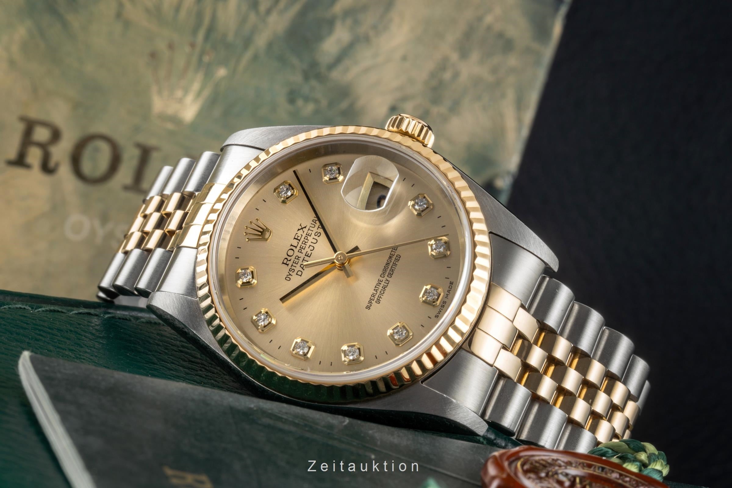 Rolex Datejust 36 Diamond Dial Stahl Gold Automatik Herrenuhr Ref 16233 B&P 2004 [2604498]