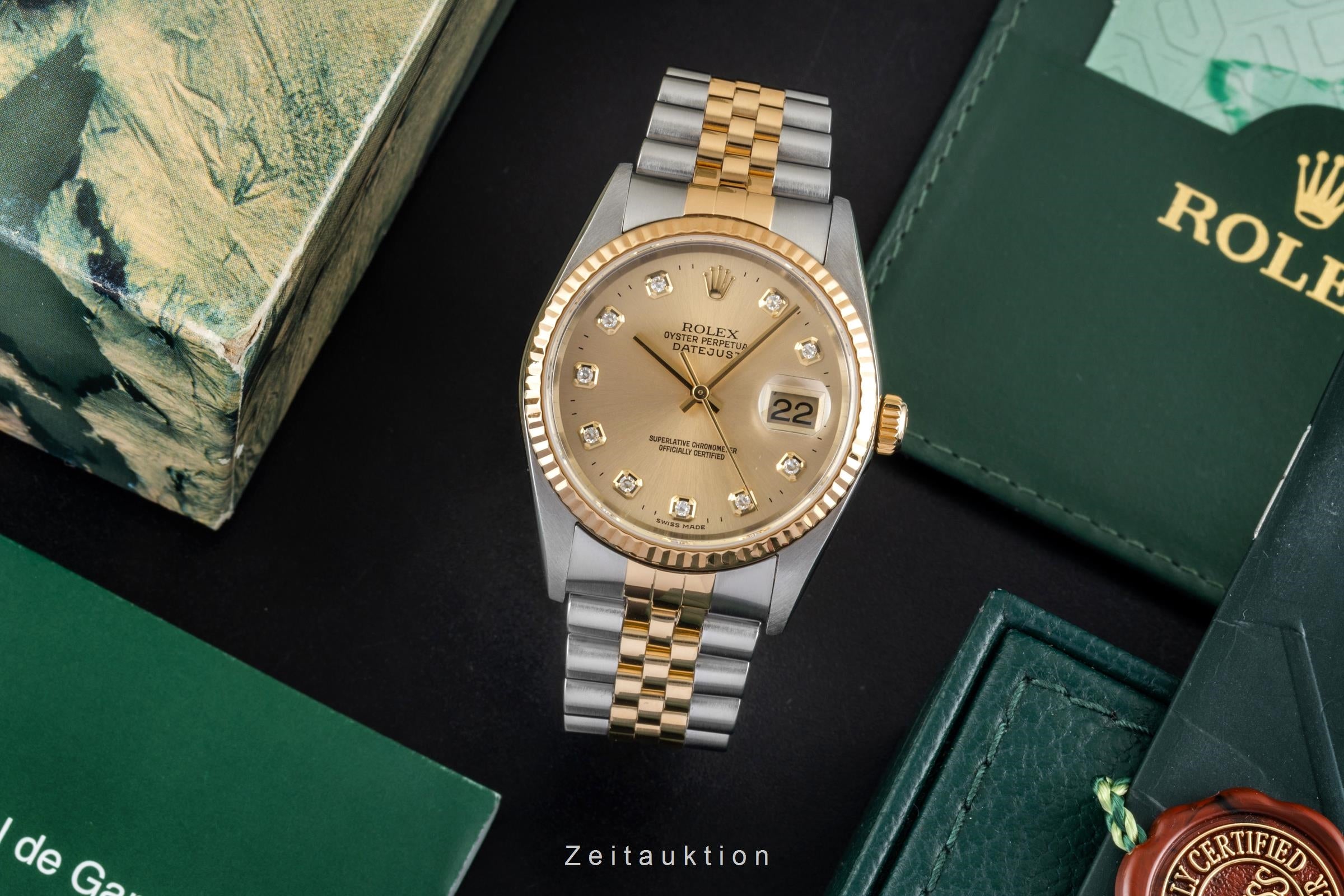 Rolex Datejust 36 Diamond Dial Stahl Gold Automatik Herrenuhr Ref 16233 B&P 2004 [2604498]