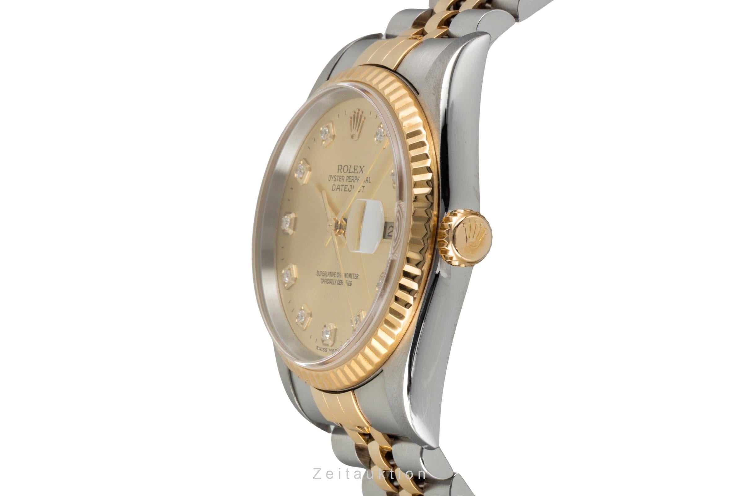 Rolex Datejust 36 Diamond Dial Stahl Gold Automatik Herrenuhr Ref 16233 B&P 2004 [2604498]