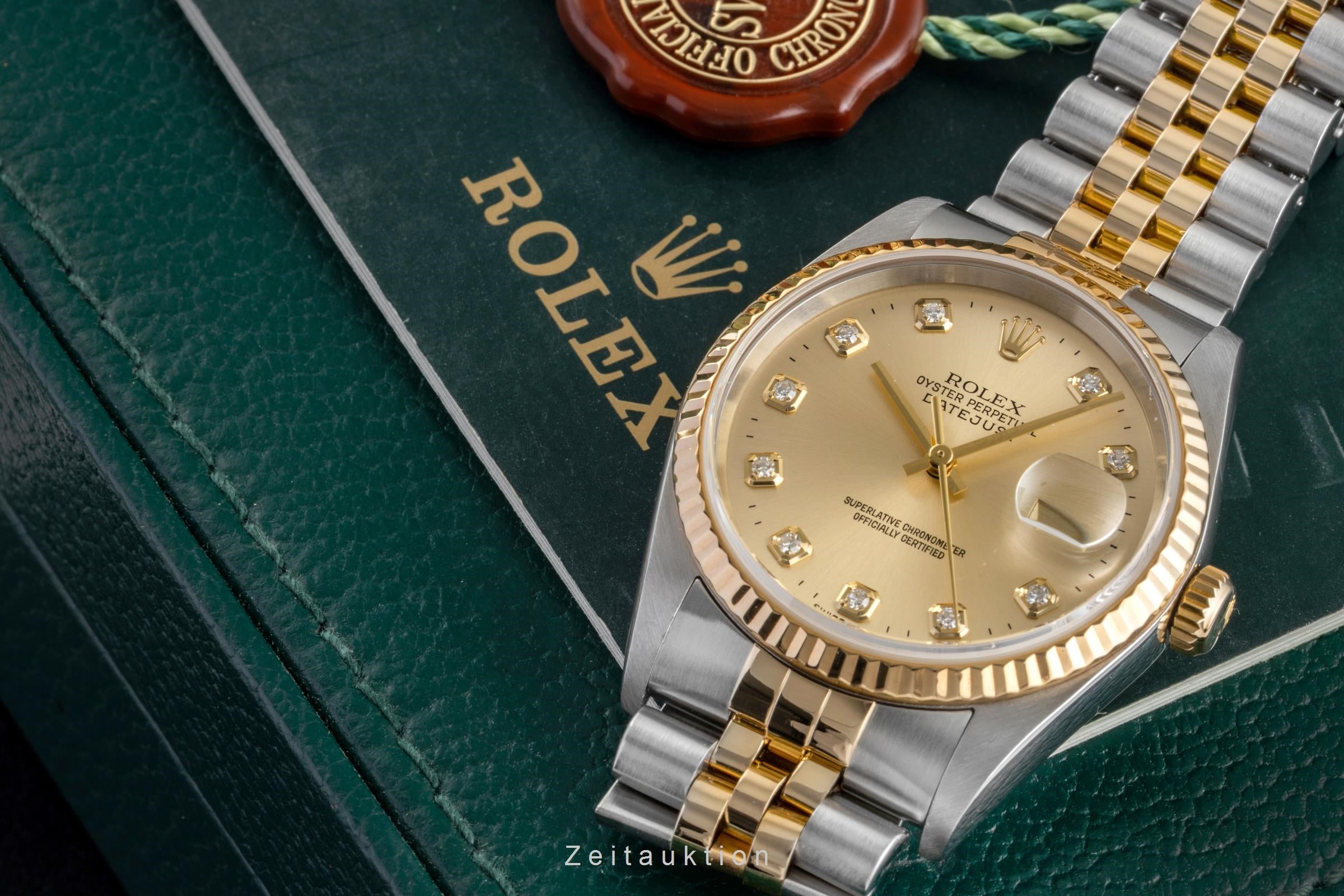 Rolex Datejust 36 Diamond Dial Stahl Gold Automatik Herrenuhr Ref 16233 B&P 2004 [2604498]