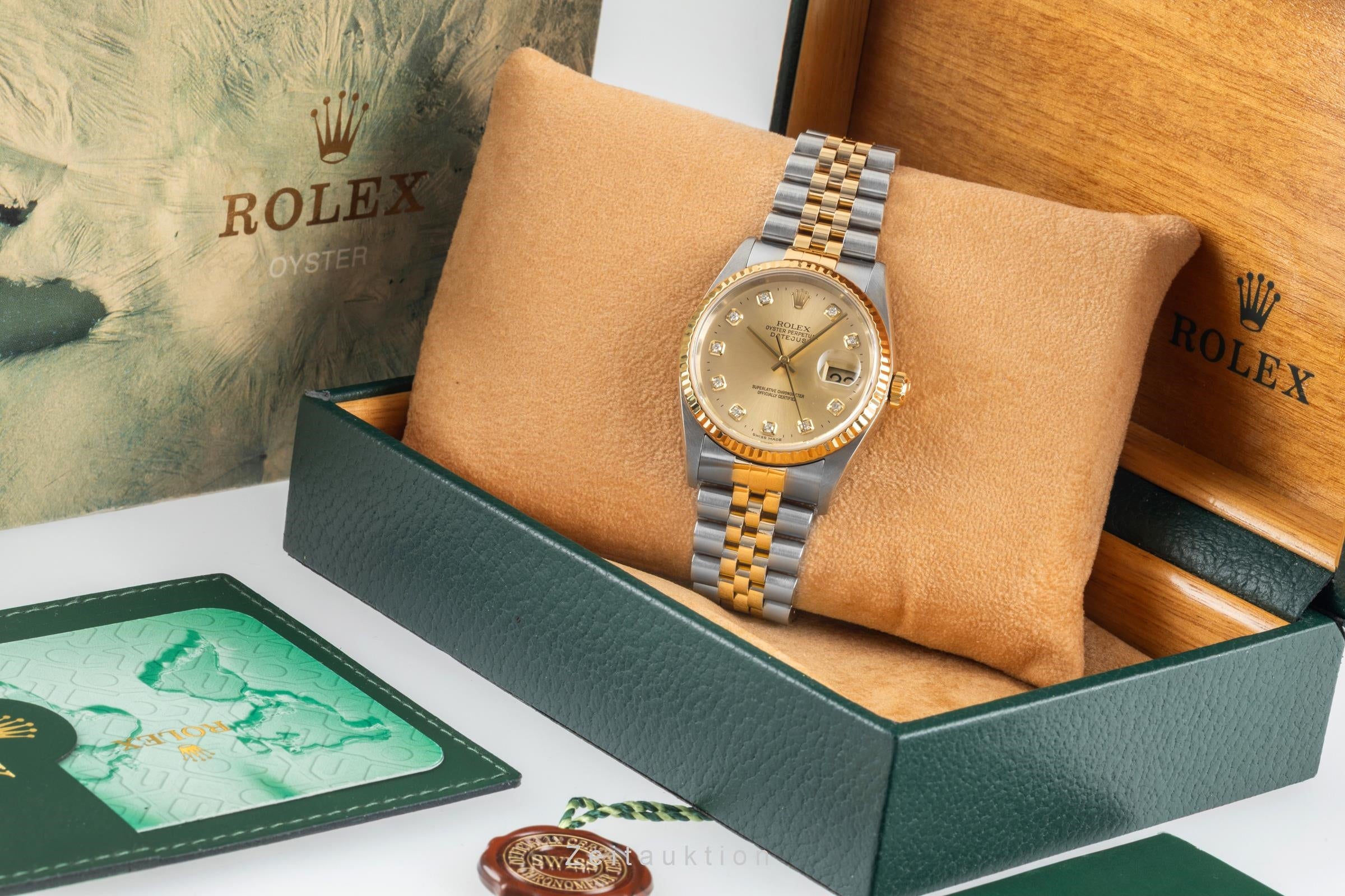 Rolex Datejust 36 Diamond Dial Stahl Gold Automatik Herrenuhr Ref 16233 B&P 2004 [2604498]