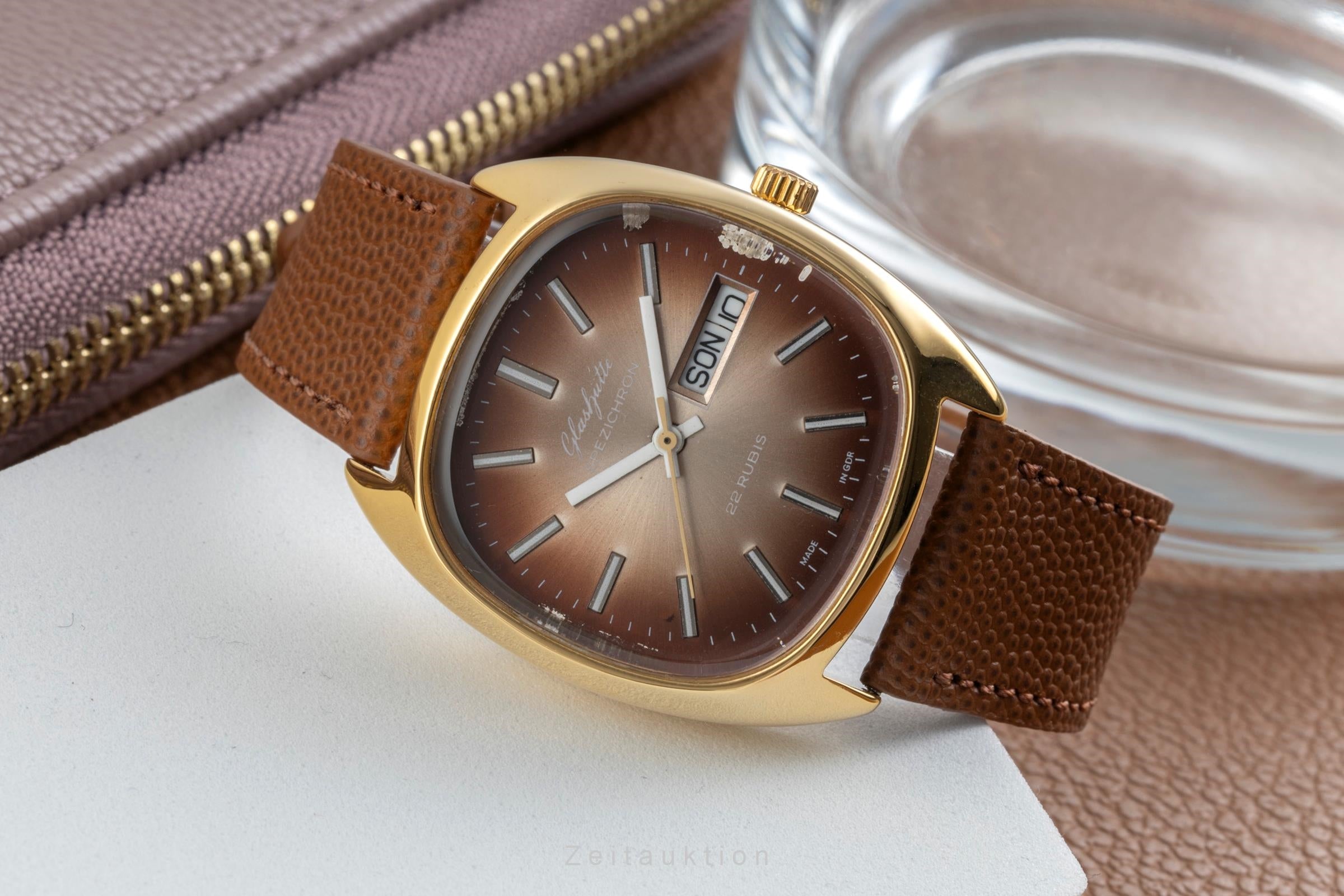Glashütte Spezichron latón bañado en oro automático reloj para caballeros Vintage  [2604528]
