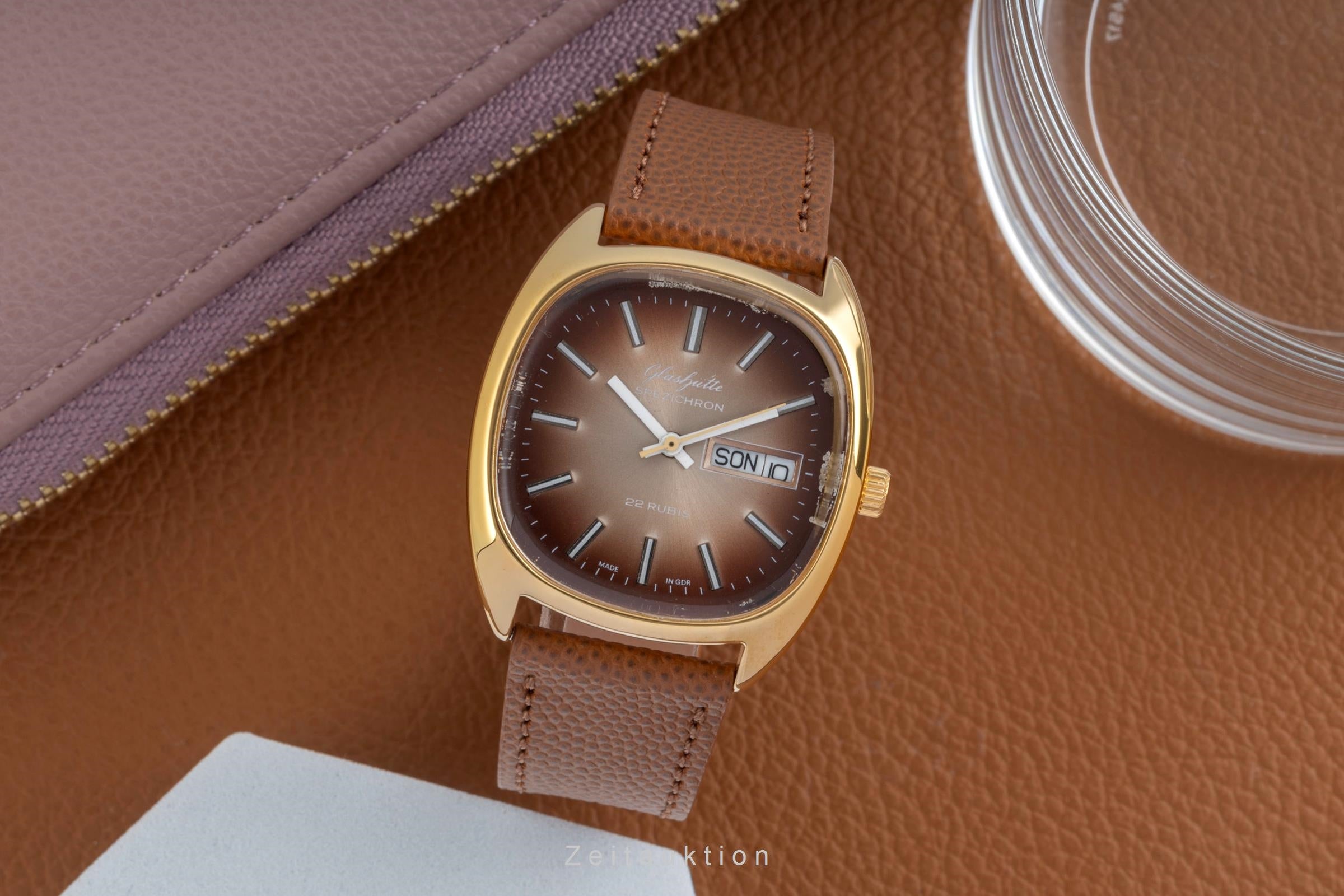 Glashütte Spezichron latón bañado en oro automático reloj para caballeros Vintage  [2604528]