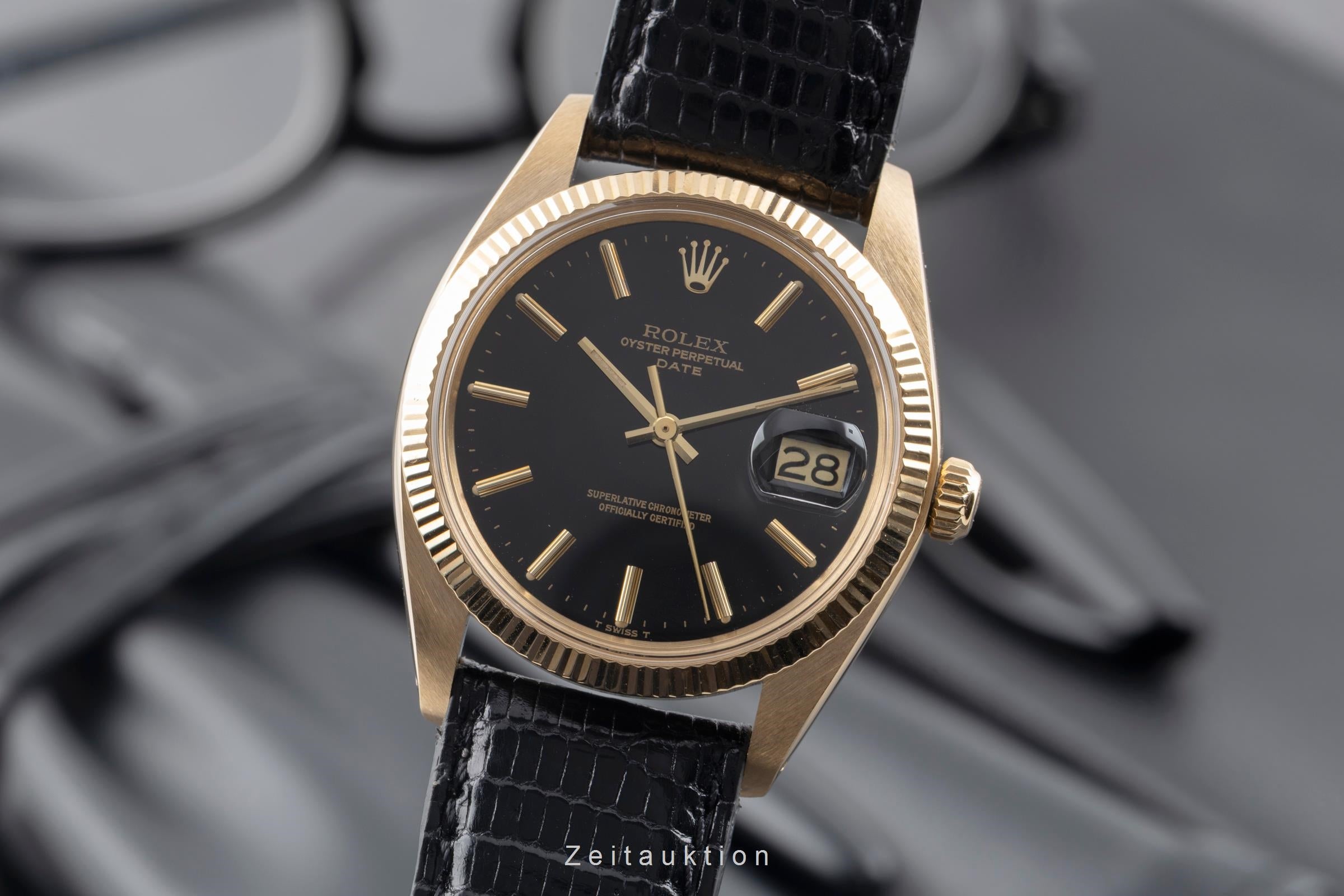 Rolex Date Black Dial 18k (0,750) Gold Automatik Herrenuhr Ref. 1503 Vintage  [2604569]
