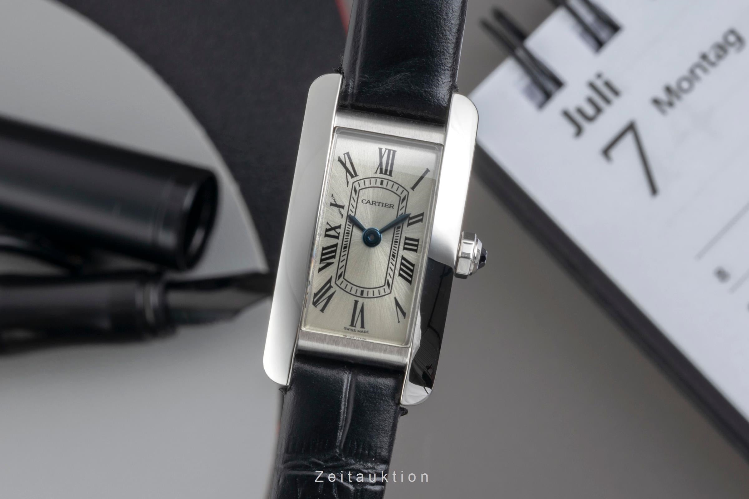 Cartier Tank Américaine Stahl Quarz Damenuhr Ref. WSTA0081 Papiere Klassiker  [2604595]
