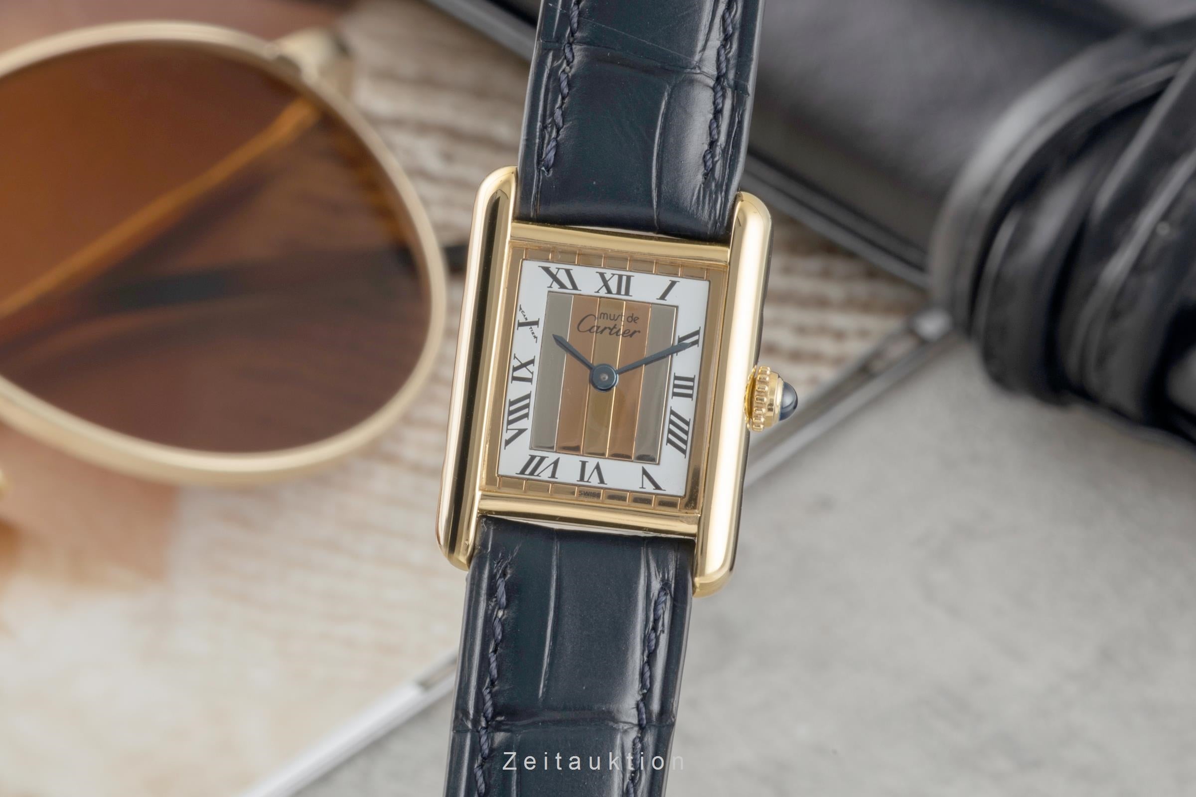 Cartier must Tank SM Vermeil "Trinity Dial" 925 Silber Damenuhr Ref. 5057001 B&P [2604699]