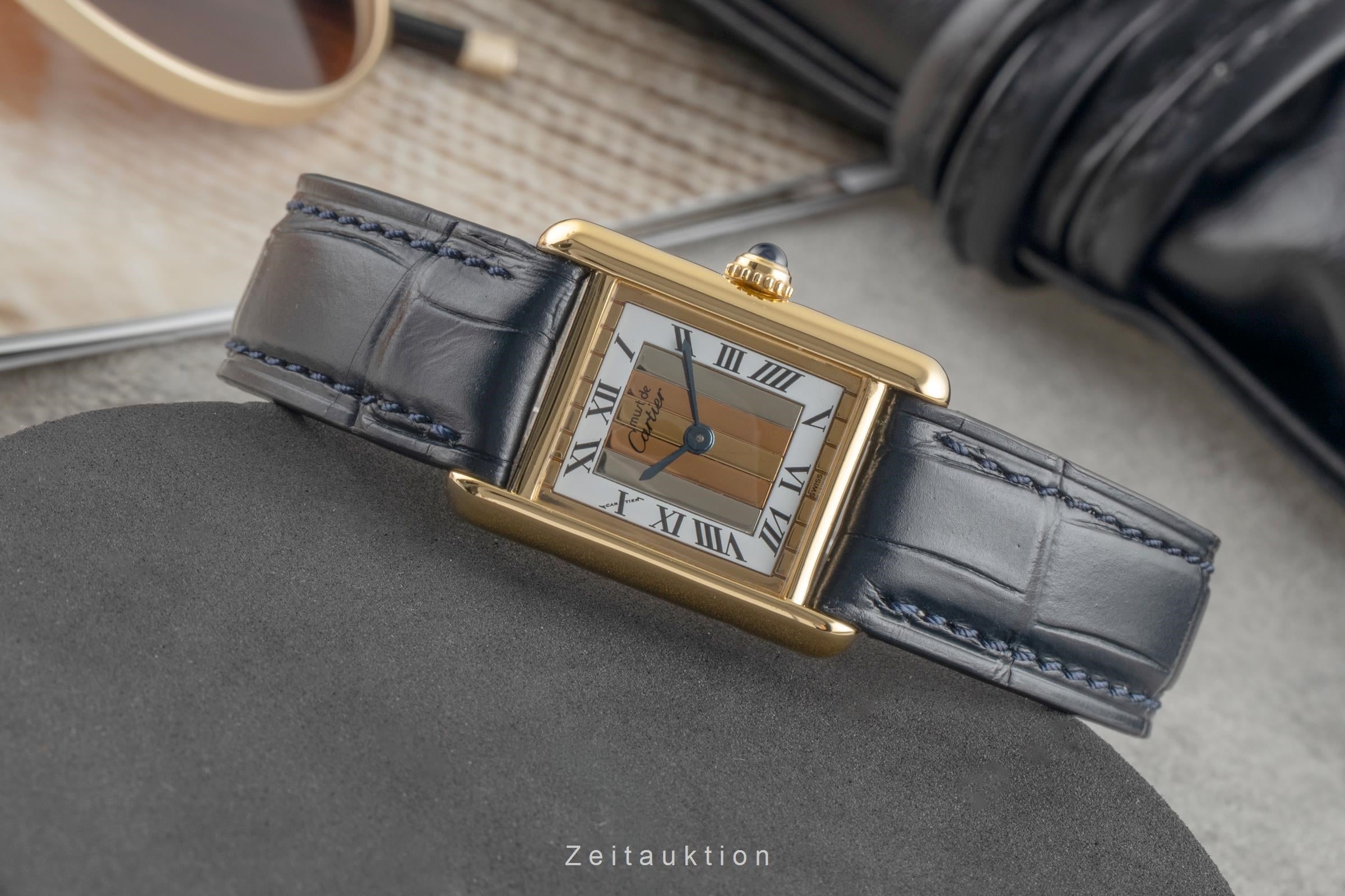 Cartier must Tank SM Vermeil "Trinity Dial" 925 Silber Damenuhr Ref. 5057001 B&P [2604699]