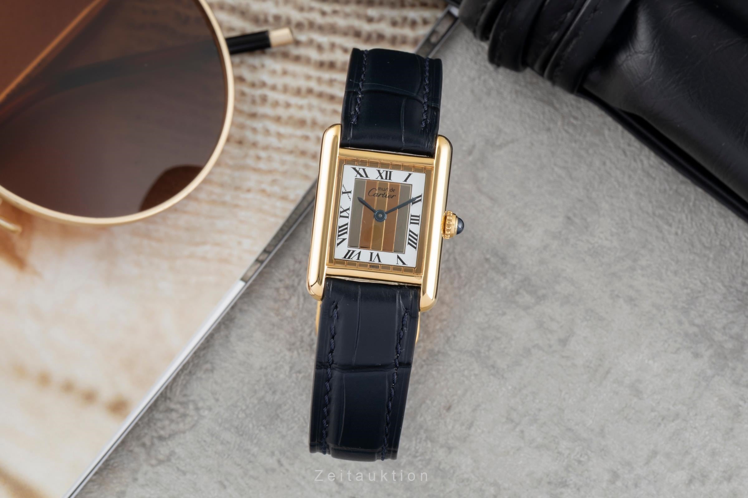 Cartier must Tank SM Vermeil "Trinity Dial" 925 Silber Damenuhr Ref. 5057001 B&P [2604699]