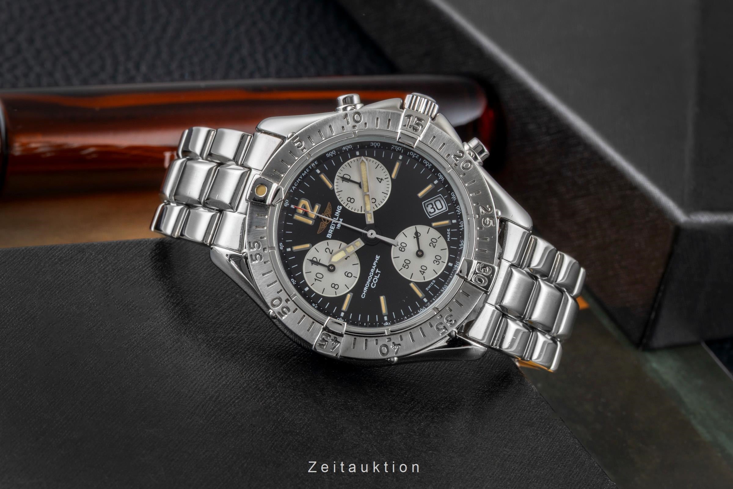 Breitling Colt Chronograph Black Dial Quarz Stahl Herrenuhr Ref. A53035 Papiere [2605211]