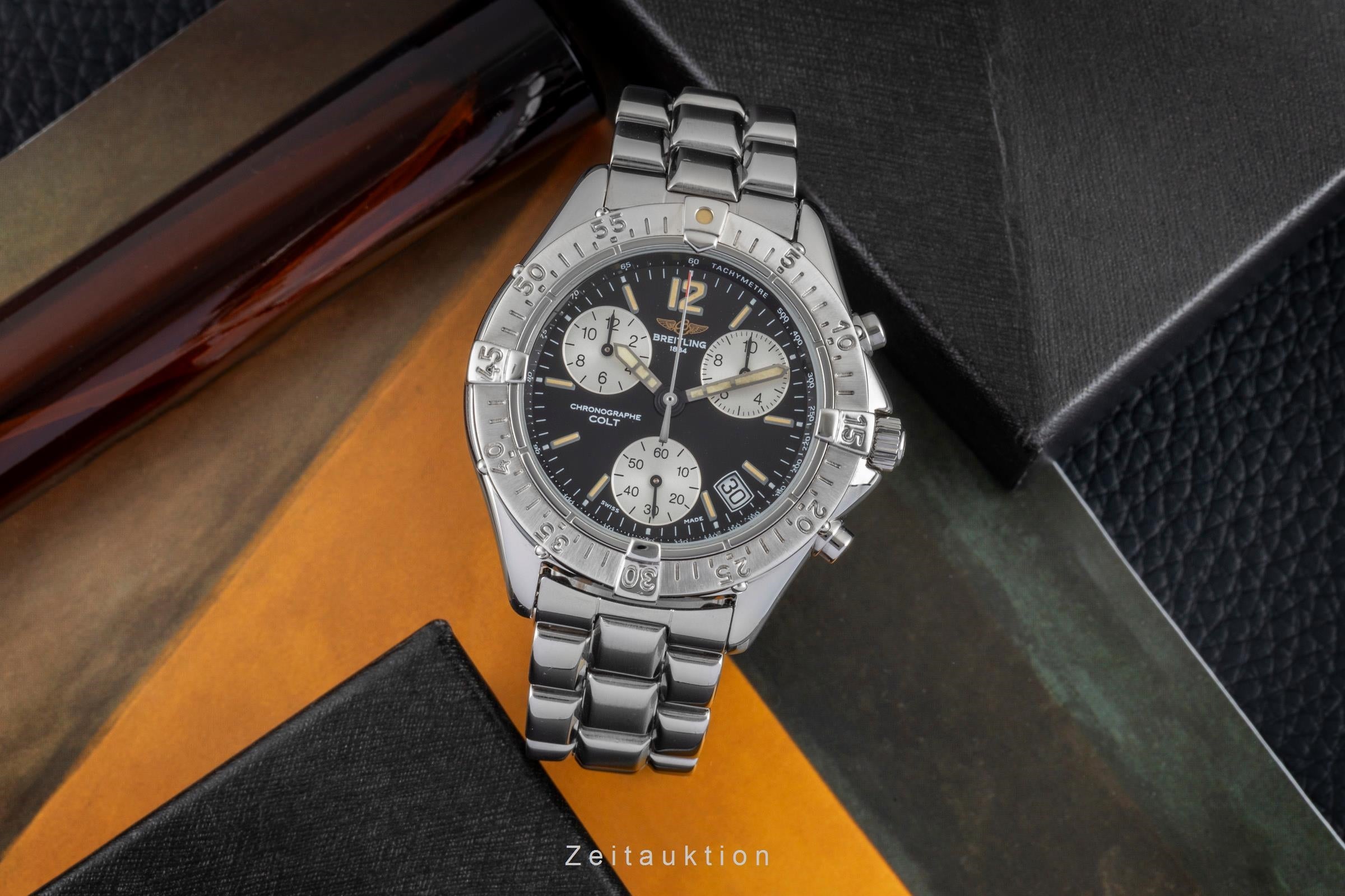 Breitling Colt Chronograph Black Dial Quarz Stahl Herrenuhr Ref. A53035 Papiere [2605211]
