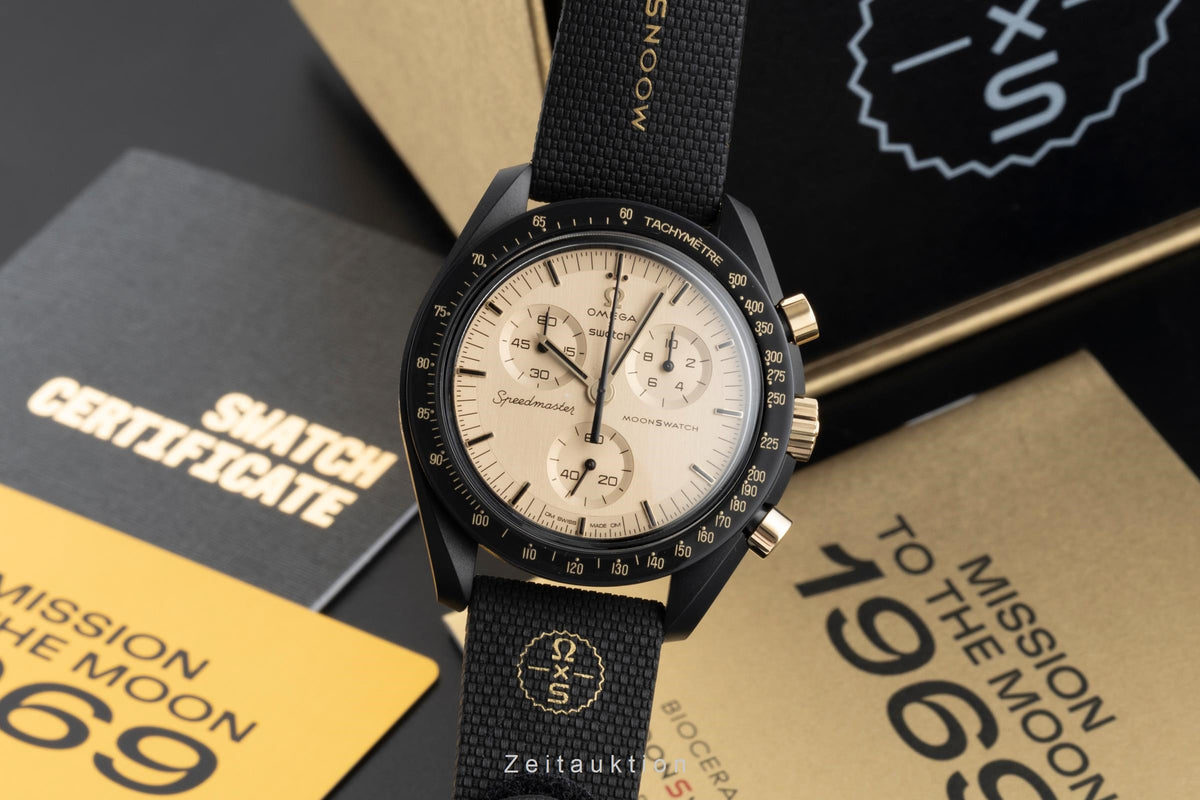 Swatch Omega Moonswatch chronograph ceramic / gold quartz men's watch SSX01B700 Limited  [2605440]