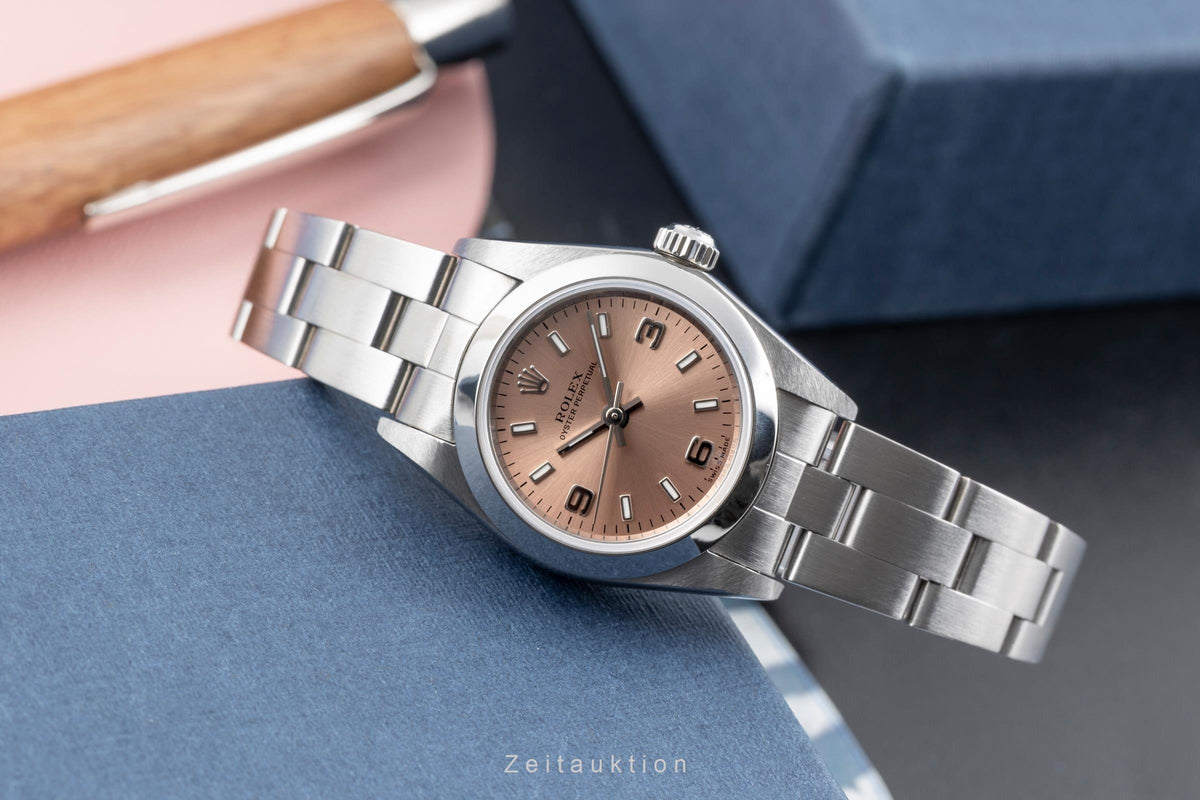 Rolex Oyster Perpetual Salmon Dial Edelstahl Automatik Ref. 76080 B&P 2005 [2605717]